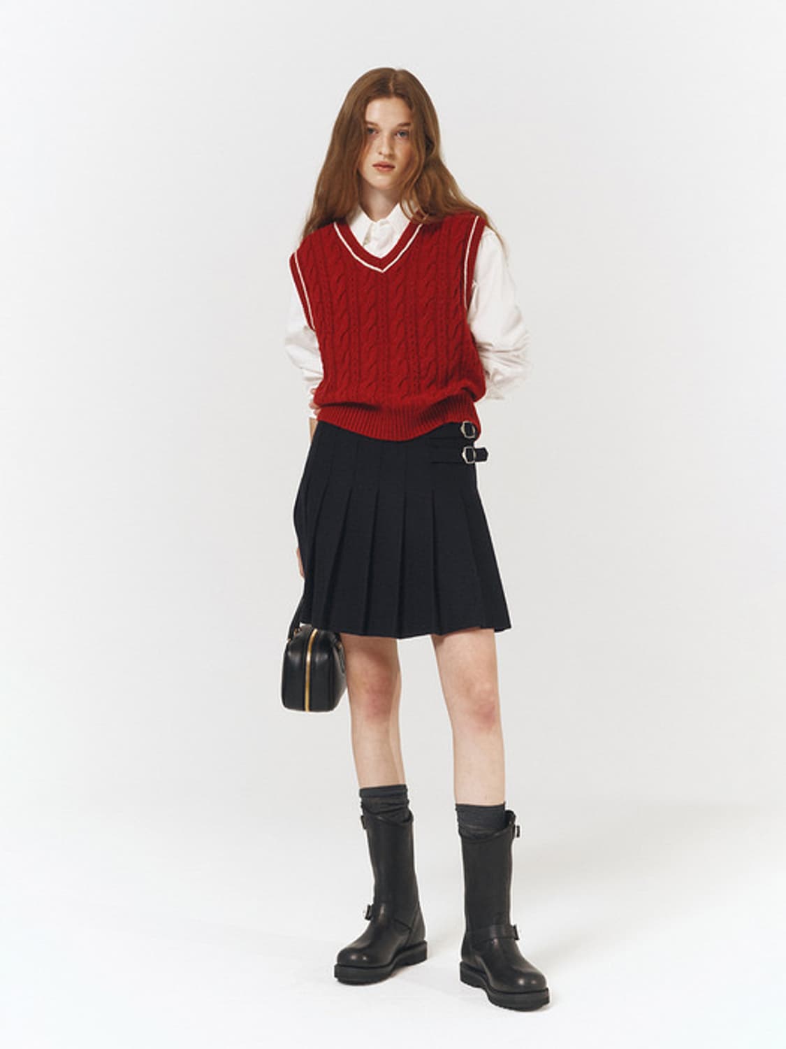 던스트 라이닝 케이블 니트 베스트 소프트 레드 상품이미지3