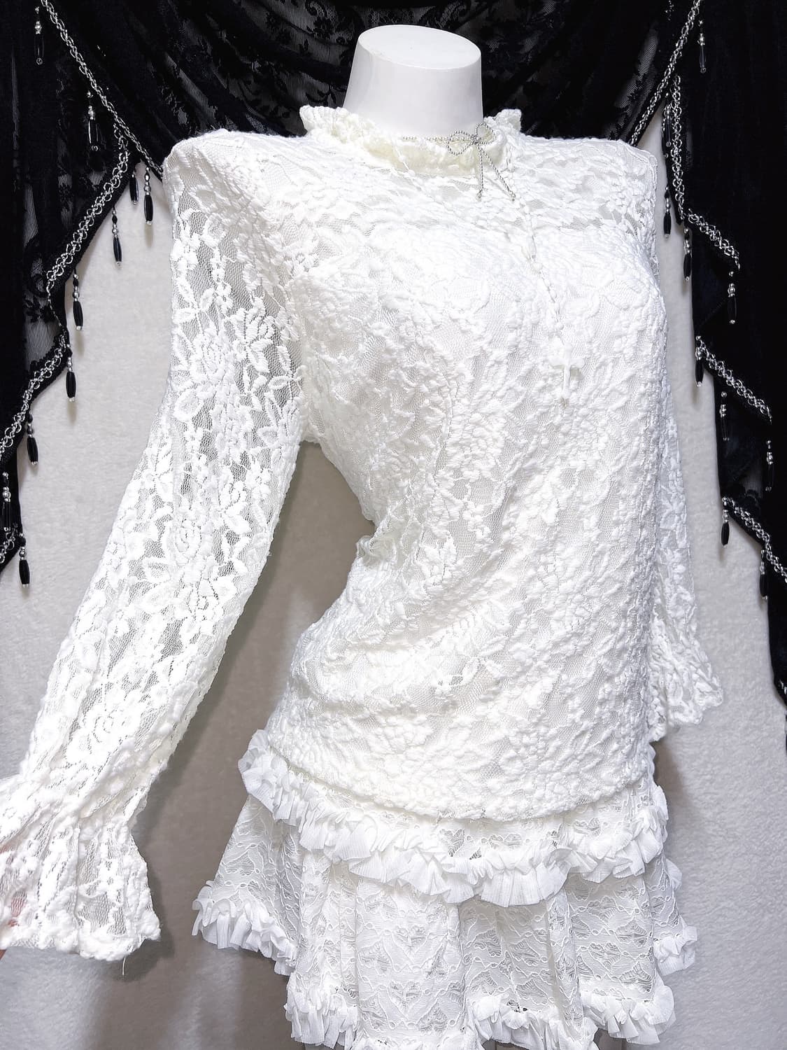 로맨틱고딕 로걀 갸루 로리타 엔젤릭 화이트 레이스 프릴 블라우스 페어리 상품이미지1