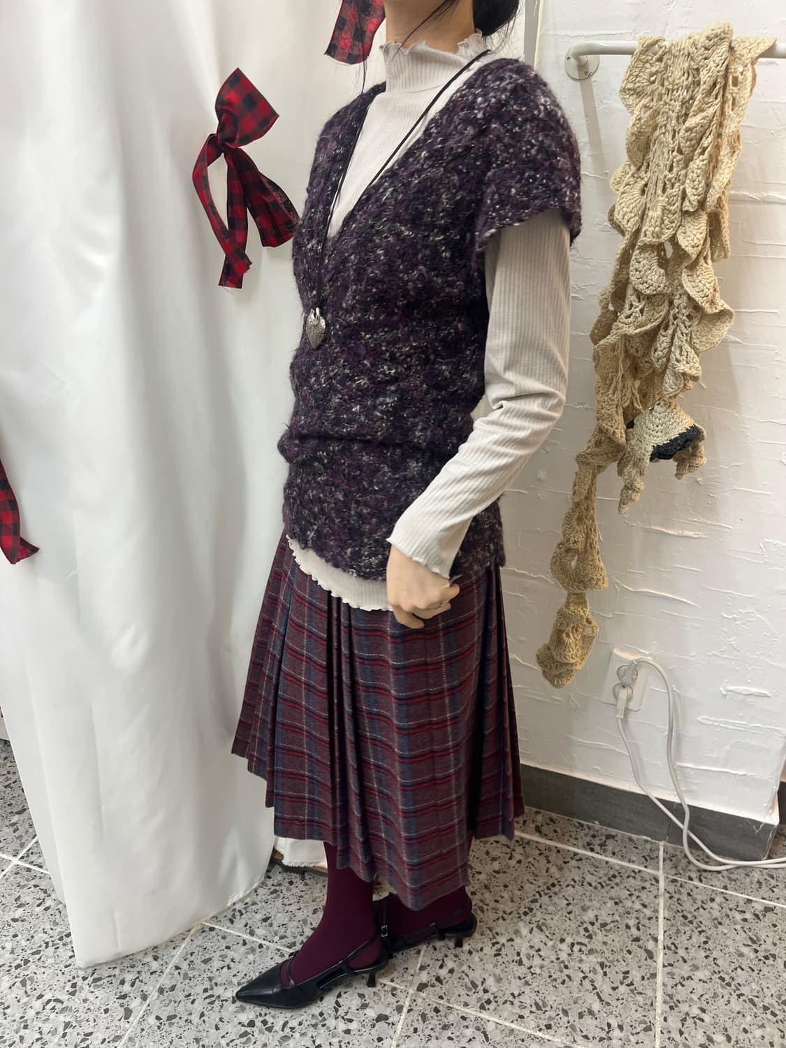 Deep violet knit vest 상품이미지3