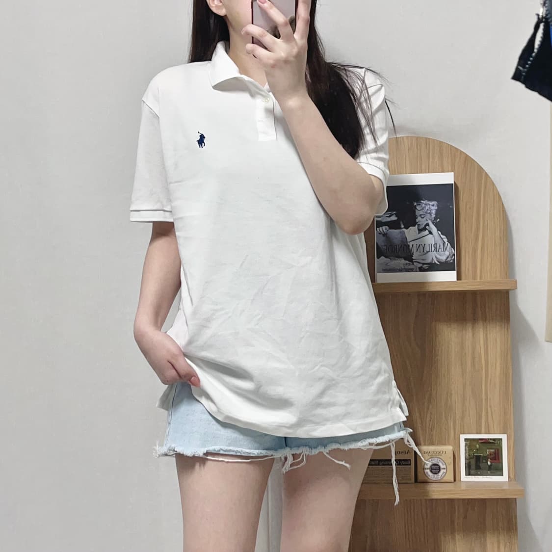[정품] 폴로 화이트 / 네이비포니 반팔카라티 [ L ] 상품이미지1