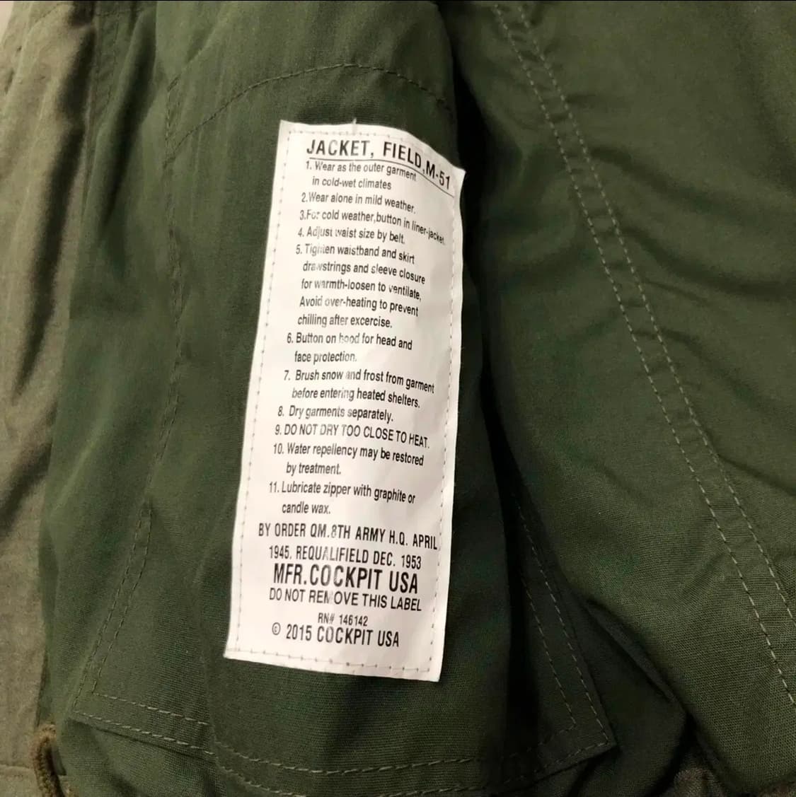 [M] 콕핏 cockpit usa m-51 야상 필드자켓 상품이미지4