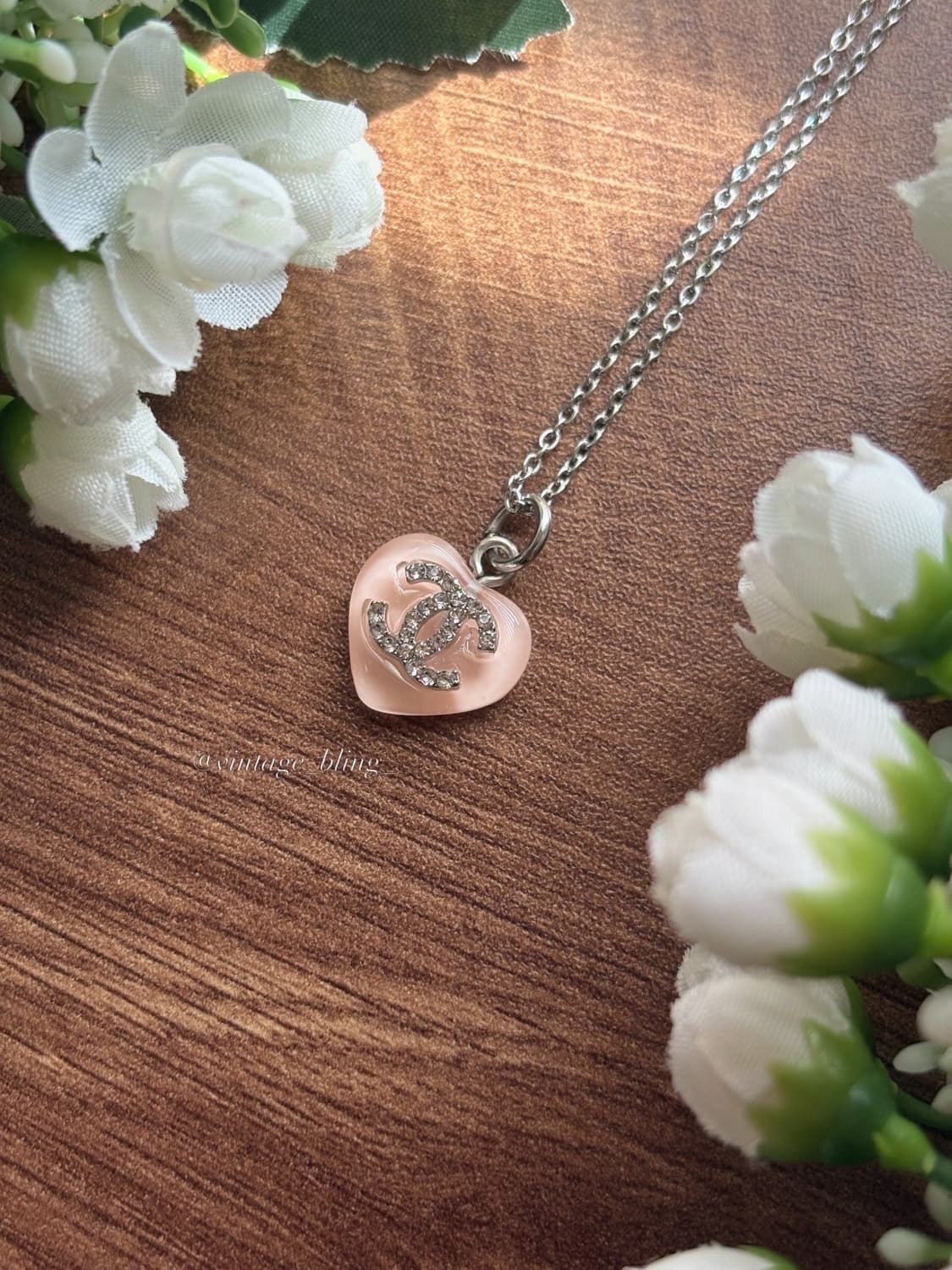 샤넬 크리스탈 파스텔 하트 실버 목걸이 상품이미지2