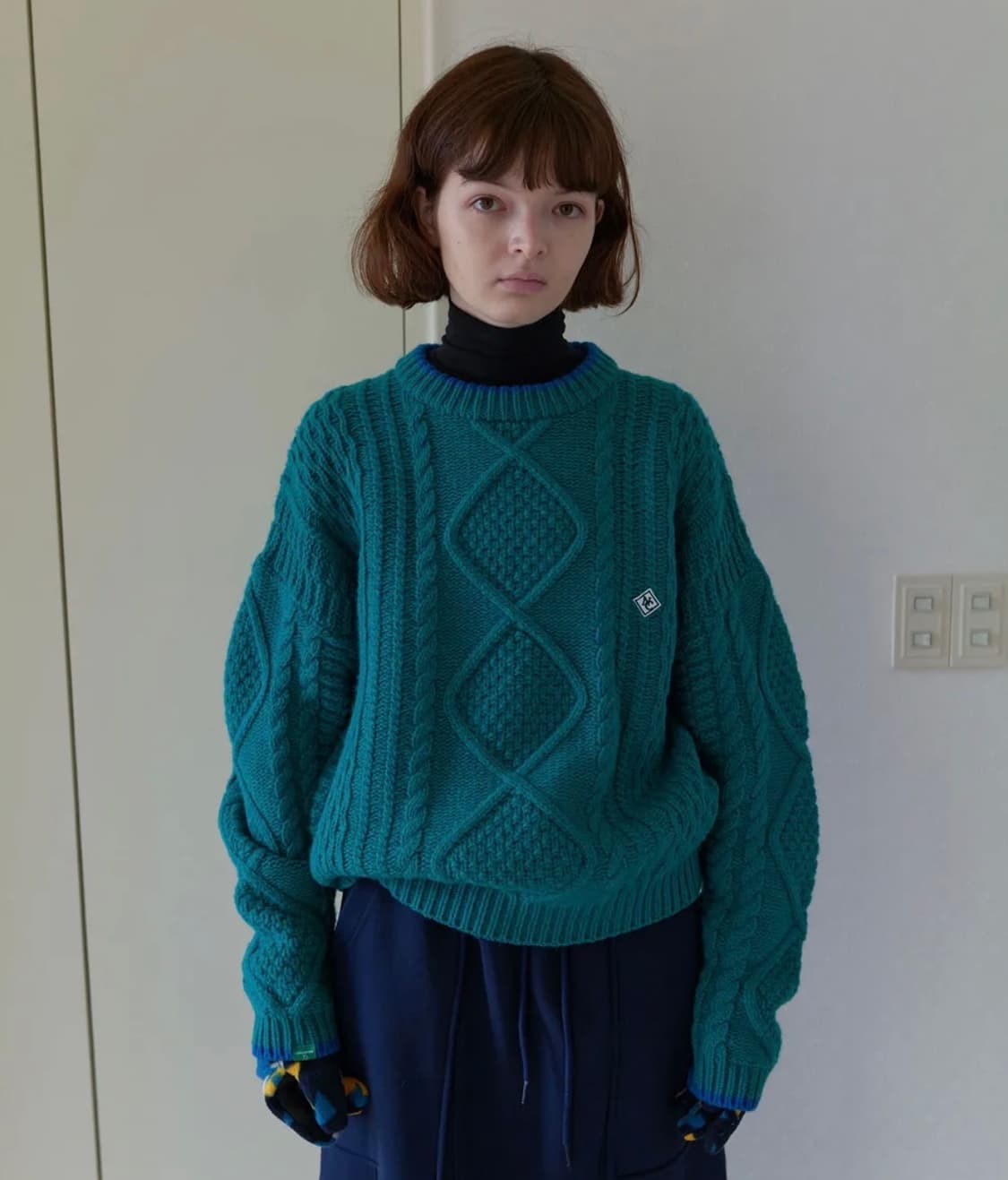 노컨텐츠 케이블 니트웨어 [블루 그린] 상품이미지1