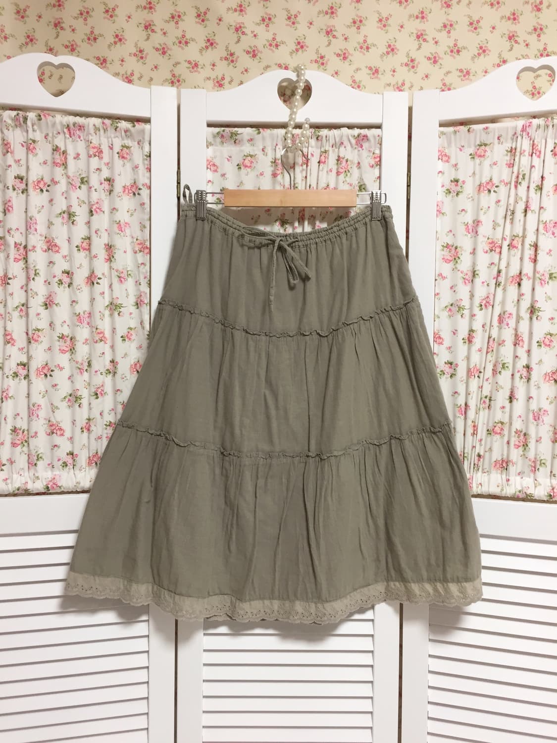 빈티지 모리걸 카키 스커트 상품이미지1