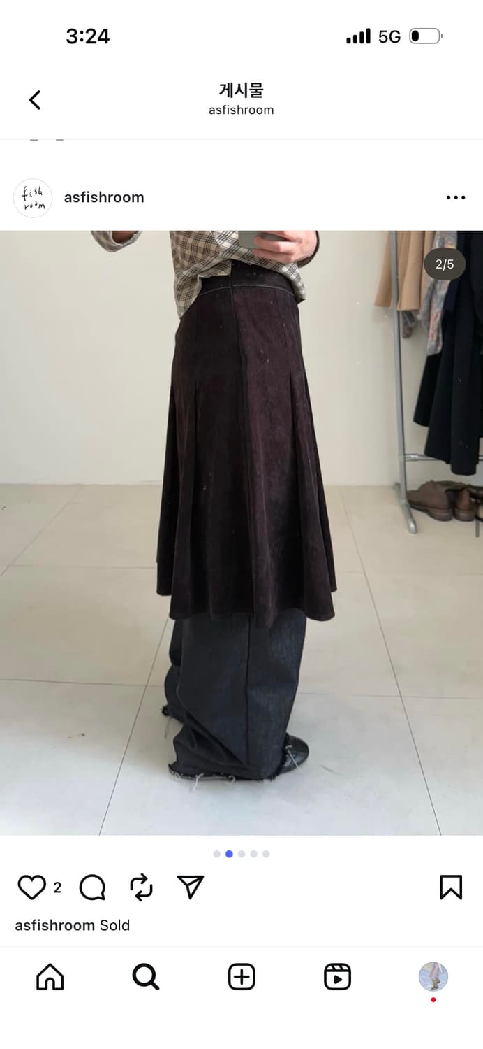 피쉬룸 asfishroom 벨벳 브라운 스커트 상품이미지3