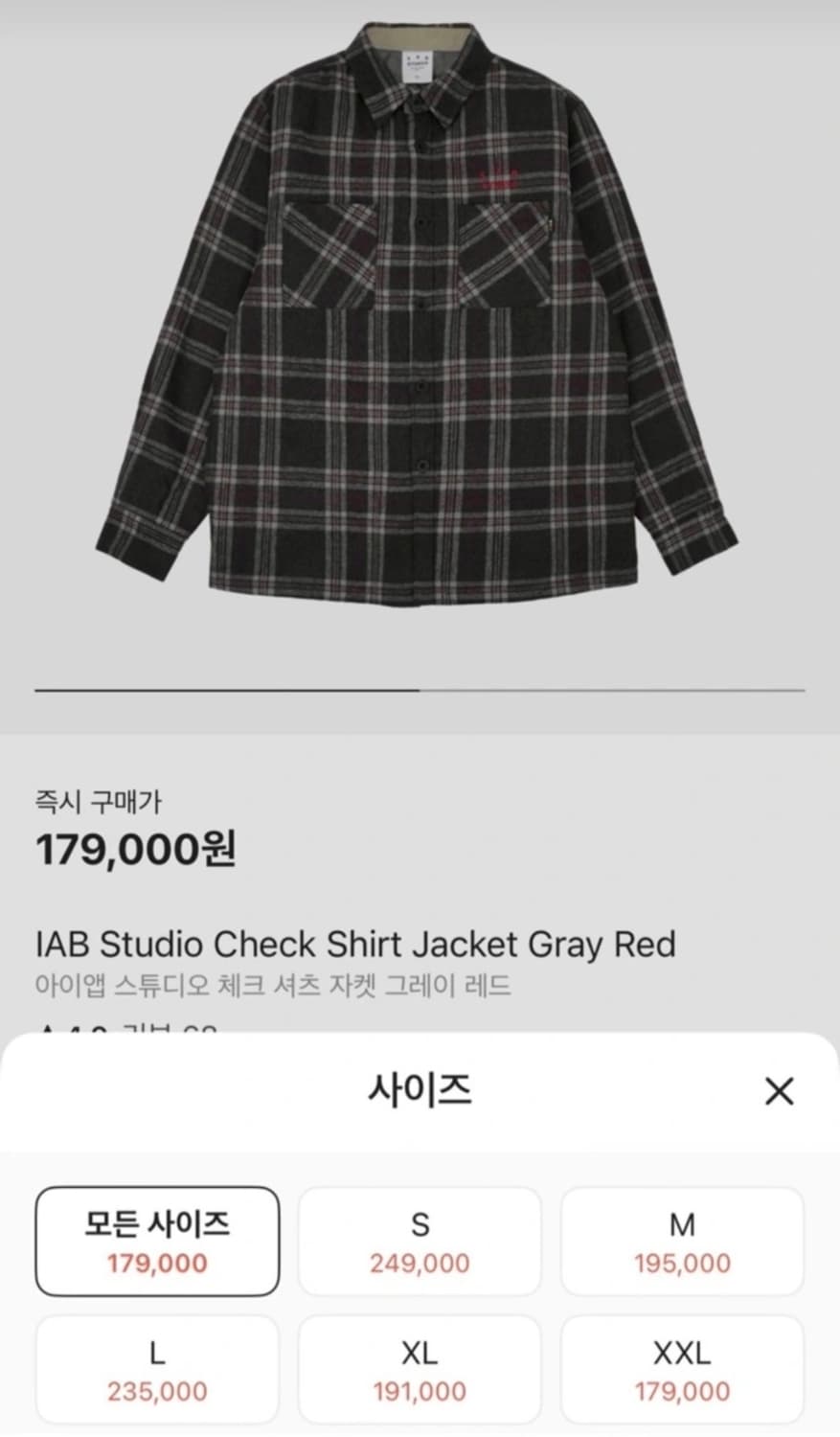 아이앱 체크셔츠 자켓 그레이 레드 L 상품이미지3