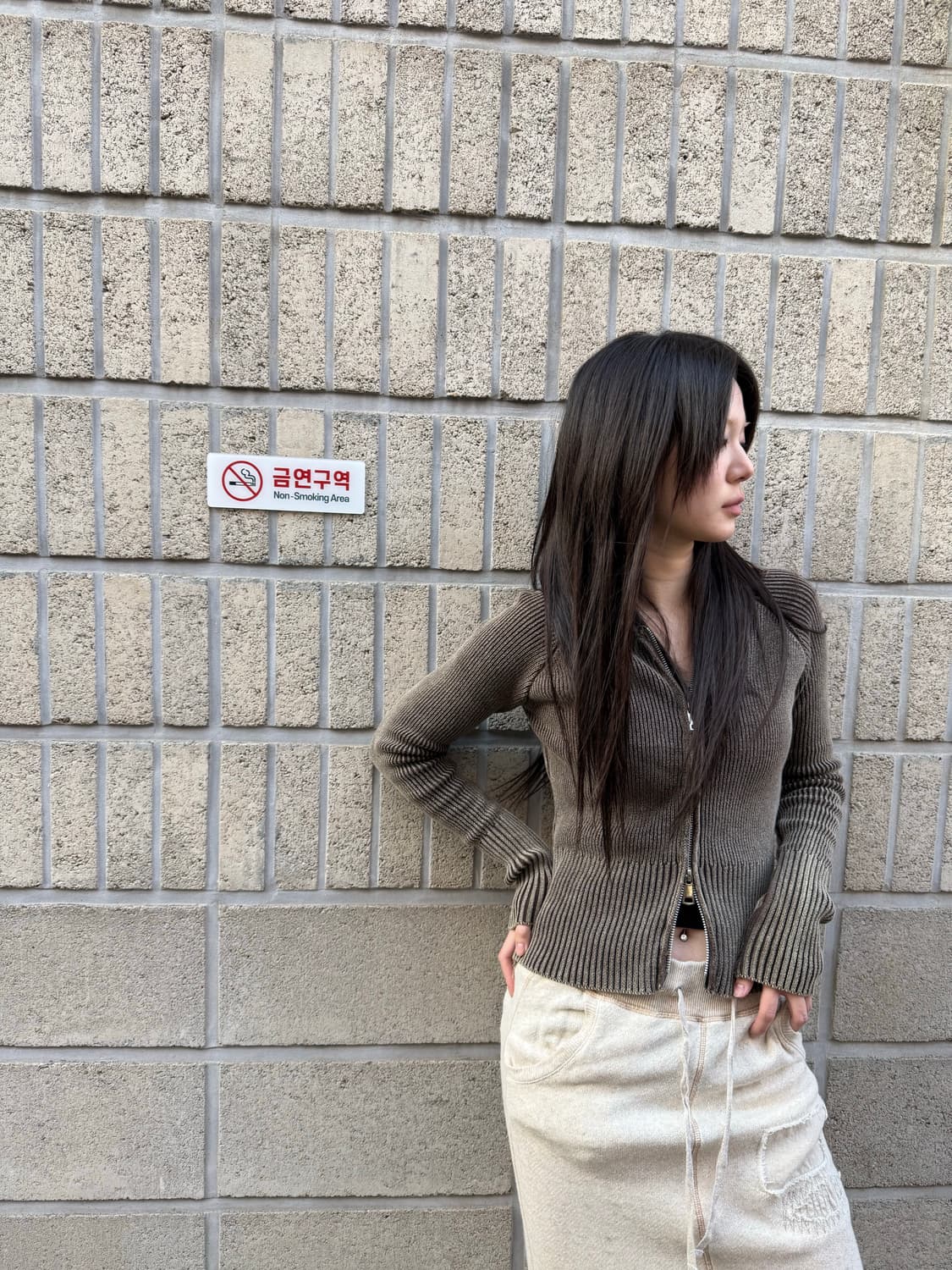 브라운 슬림 투웨이 집업 탑 상품이미지4