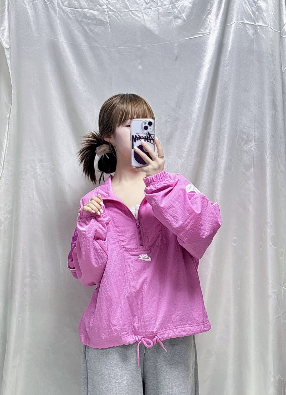 나이키 핑크 스우시 오버핏 아노락  상품이미지1
