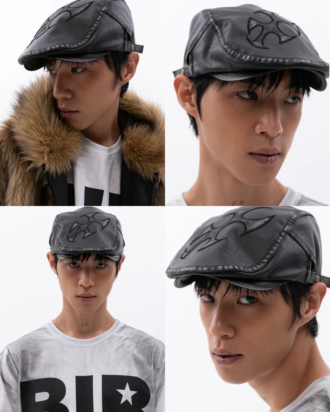 ESC STUDIO  워싱 레더 헌팅캡 모자 블랙 상품이미지4