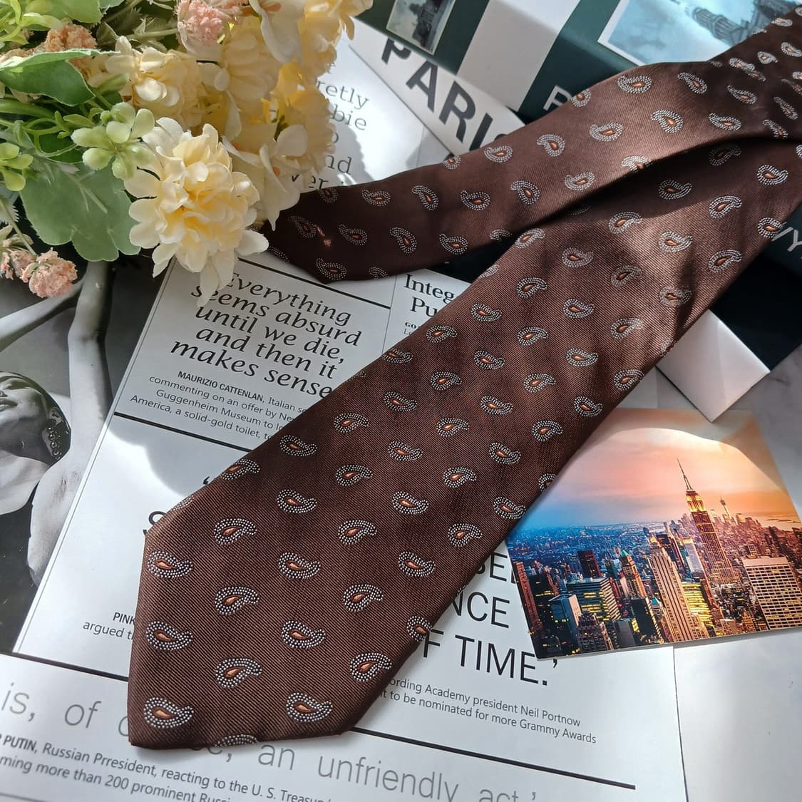 더반 브라운 자카드 페이즐리 넥타이 8.9cm A+등급 e837 상품이미지4