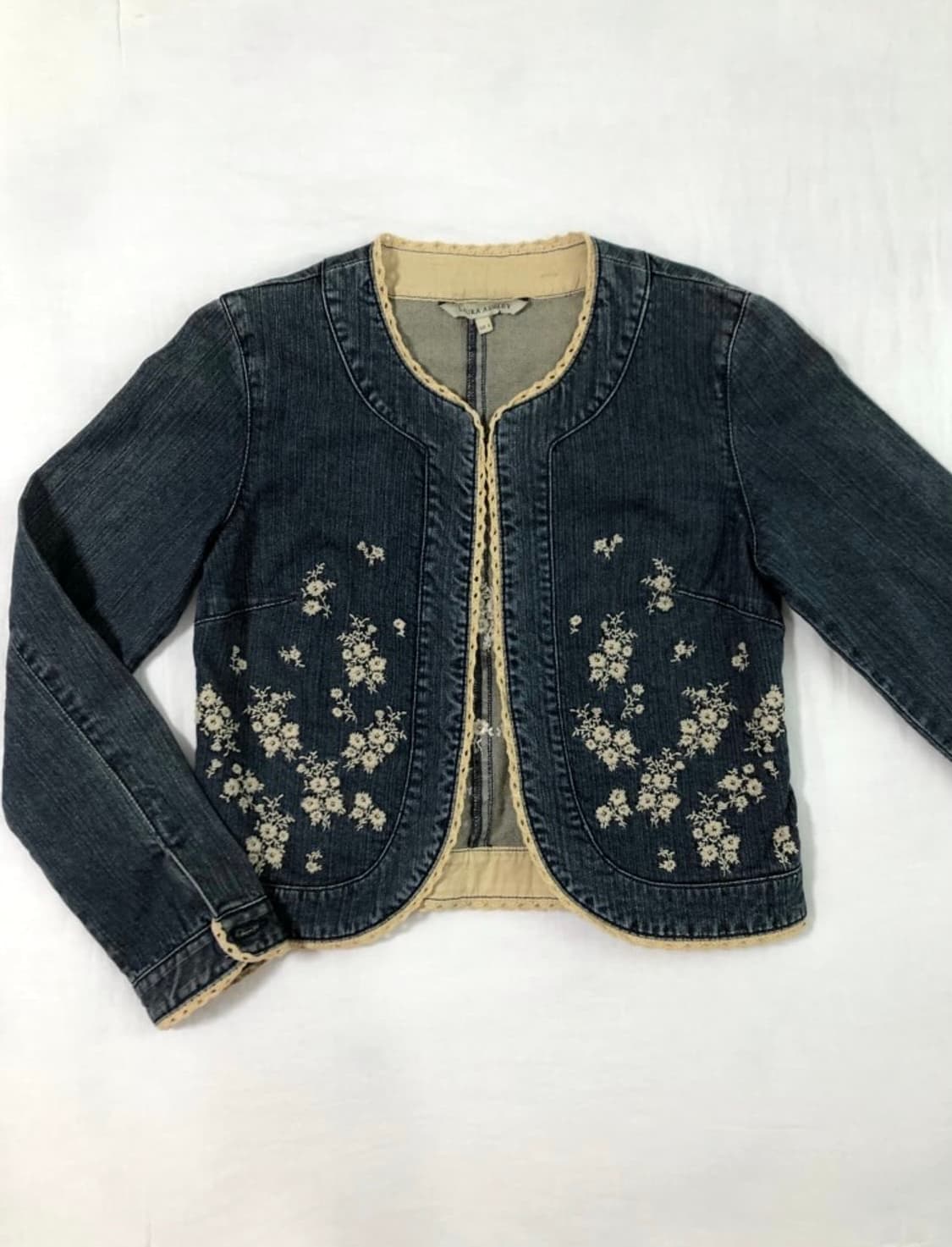 로라애슐리 크로셰 꽃 자수 청 데님자켓 오리엔탈 모리걸 영국빈티지 상품이미지1