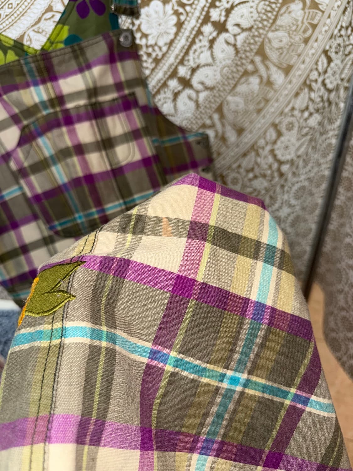 오일릴리 여성 패치 체크 멜빵스커트  상품이미지9