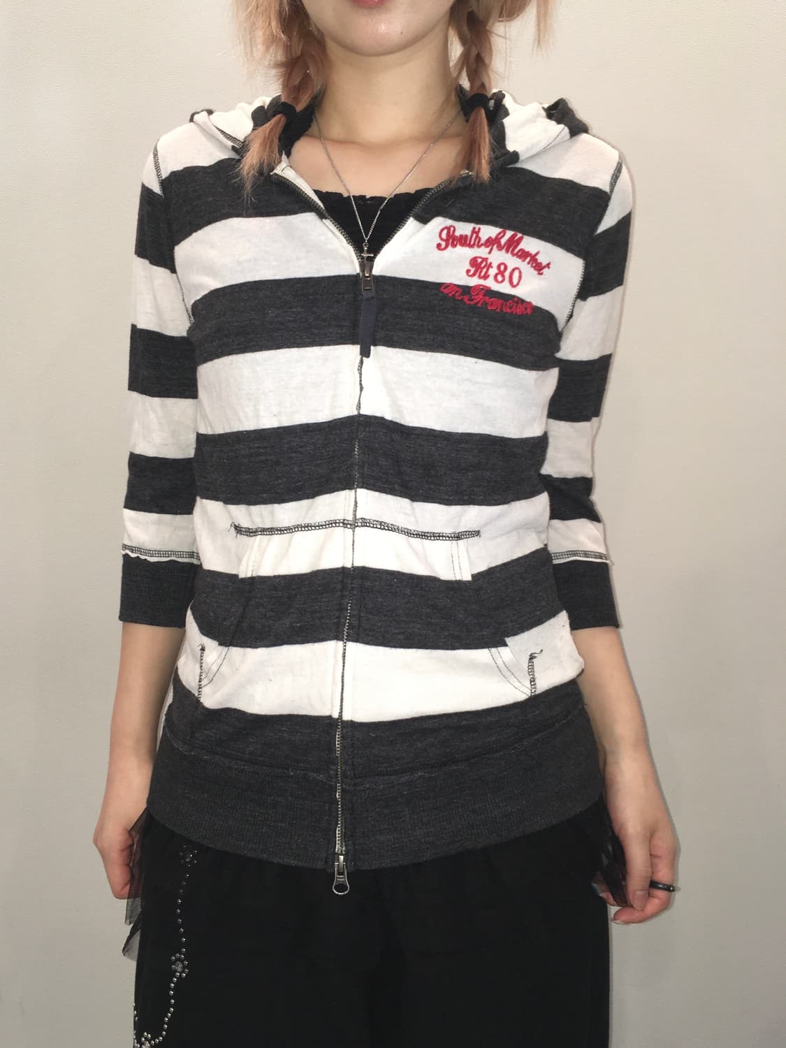 jpn vintage y2k stripe lettering hood zi 상품이미지5
