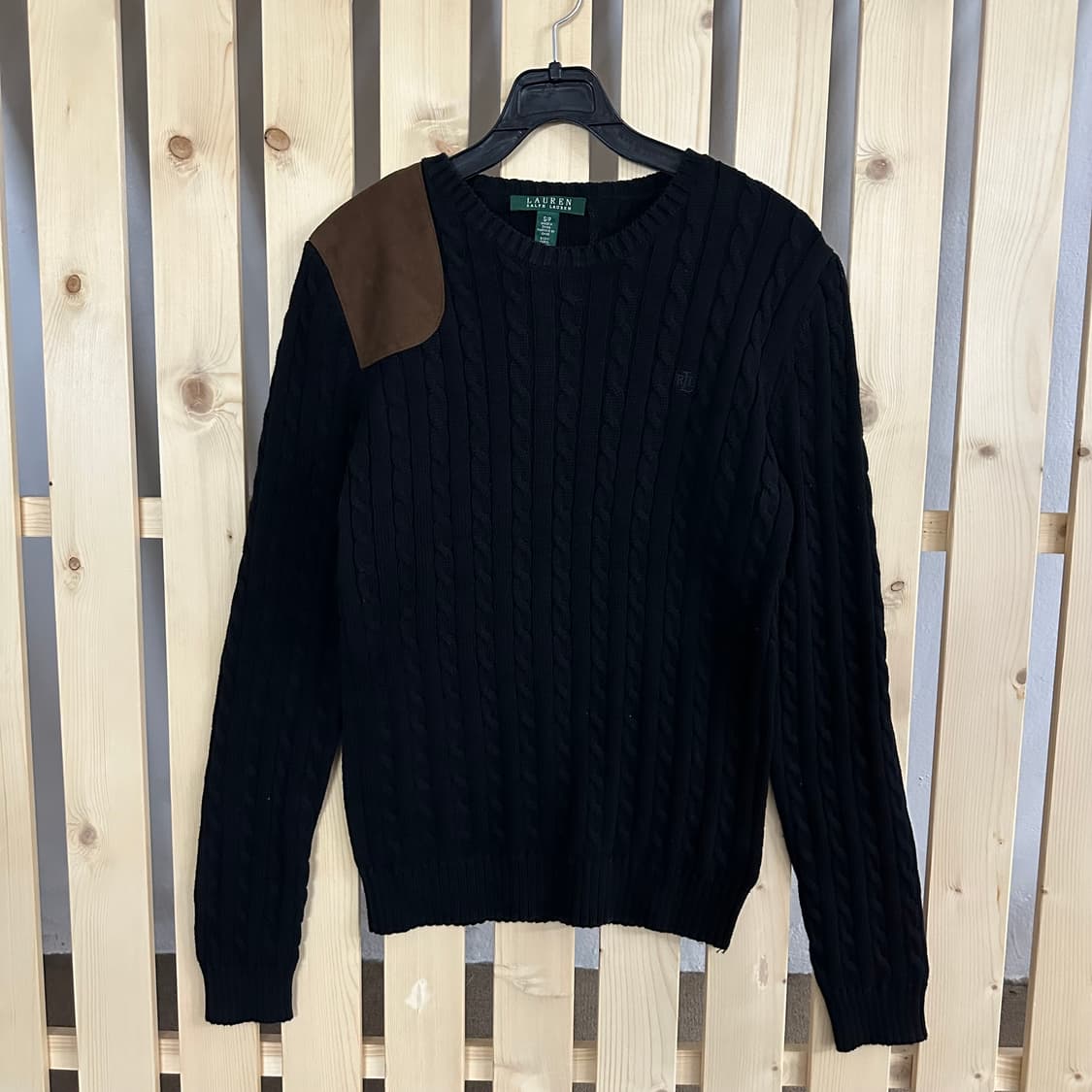 (S) 폴로 랄프로렌 블랙 레더패치 케이블 니트 스웨터 상품이미지1