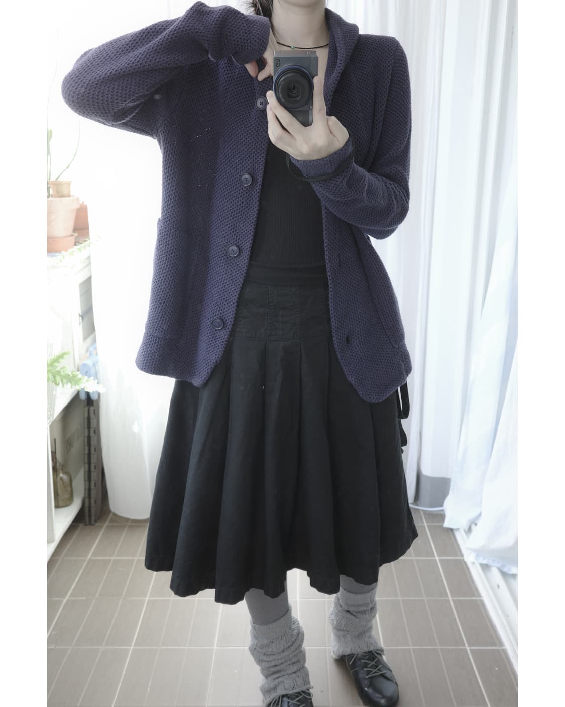 Navy waffle cardigan 상품이미지4