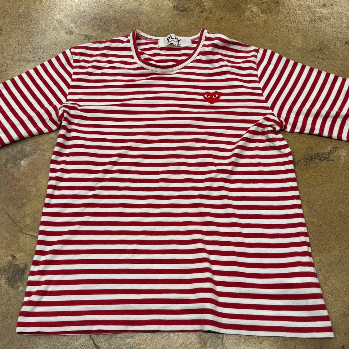 꼼데가르송 레드 하트 와펜 단가라 스트라이프 롱슬리브 긴팔 티 상품이미지3