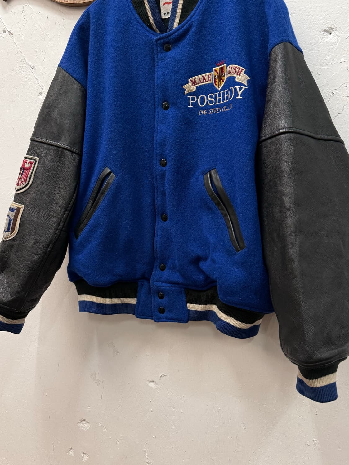 XL) POSHBOY 5th Leather Arm Varsity Jack 상품이미지6