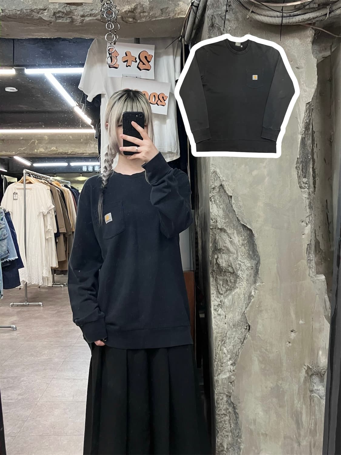 칼하트 코튼 포켓 롱슬리브 블랙 L  #csz3857 상품이미지1