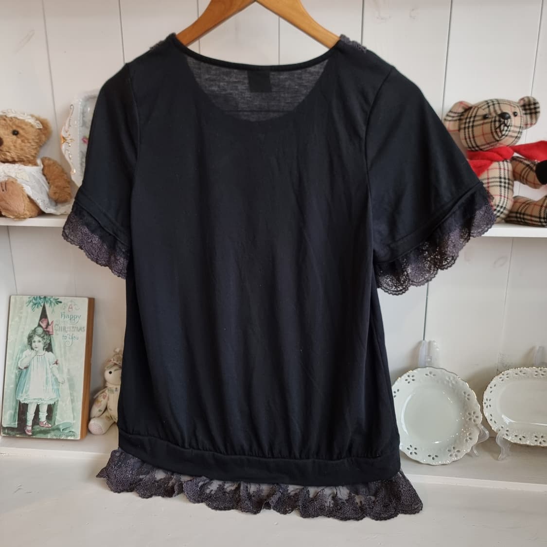axes femme 레이스 블랙 반팔 블라우스 상품이미지5