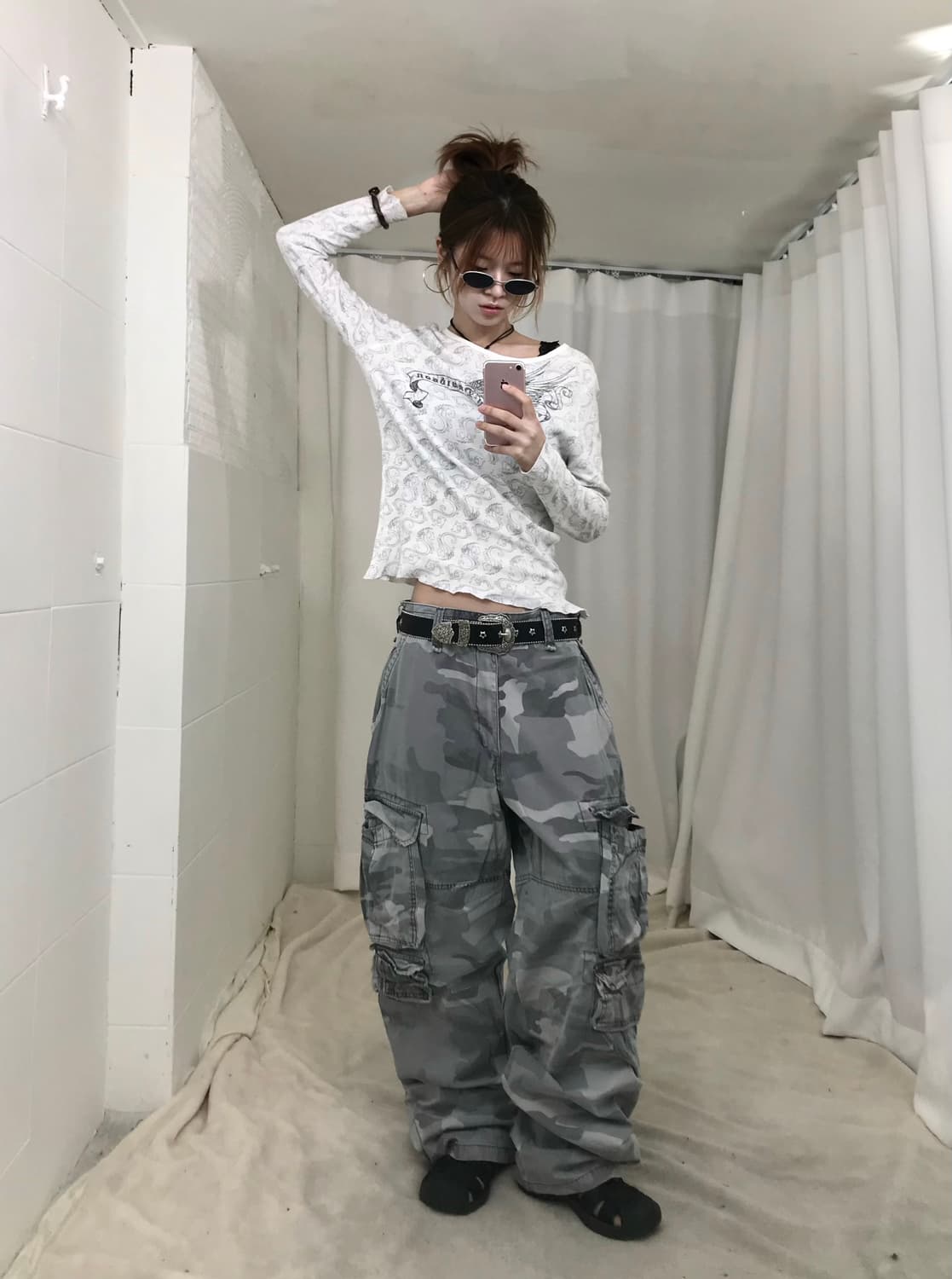 할리데이비슨 패턴 슬림핏 화이트 롱슬리브 상품이미지3
