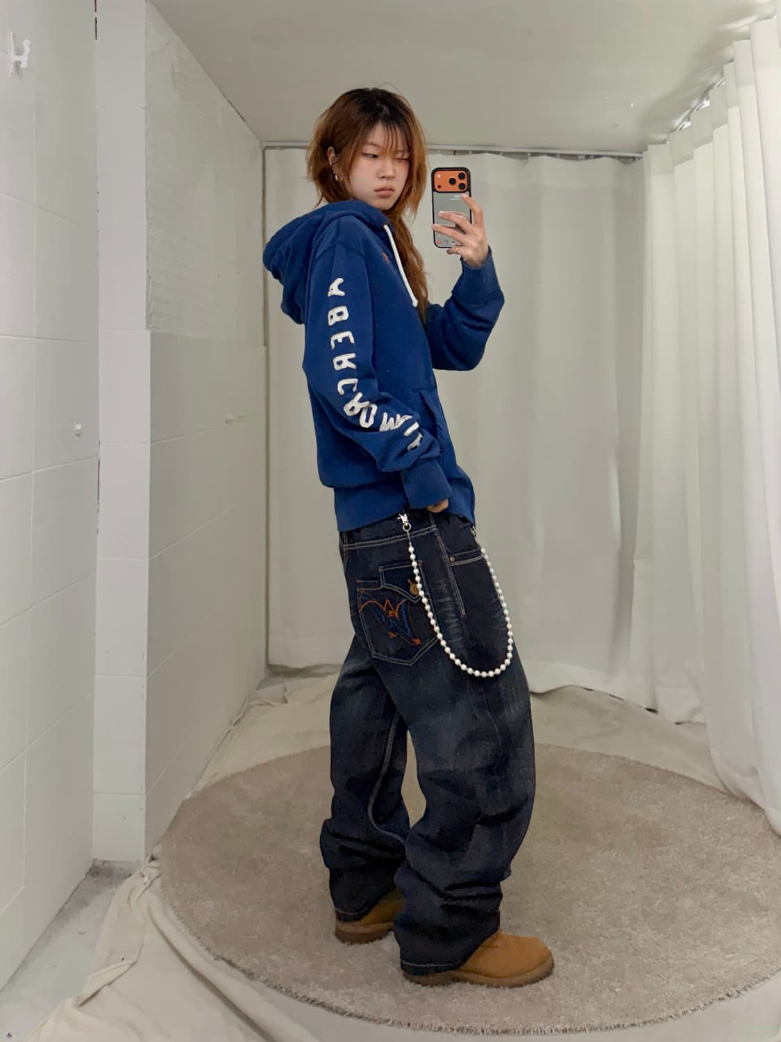 아베크롬비 네이비 후드집업 + 흑청 오렌지 자수 힙합 팬츠 상품이미지1