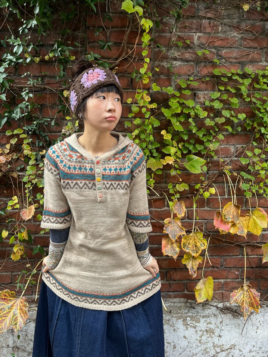 겨울패턴 니트 반팔 원피스 상품이미지1