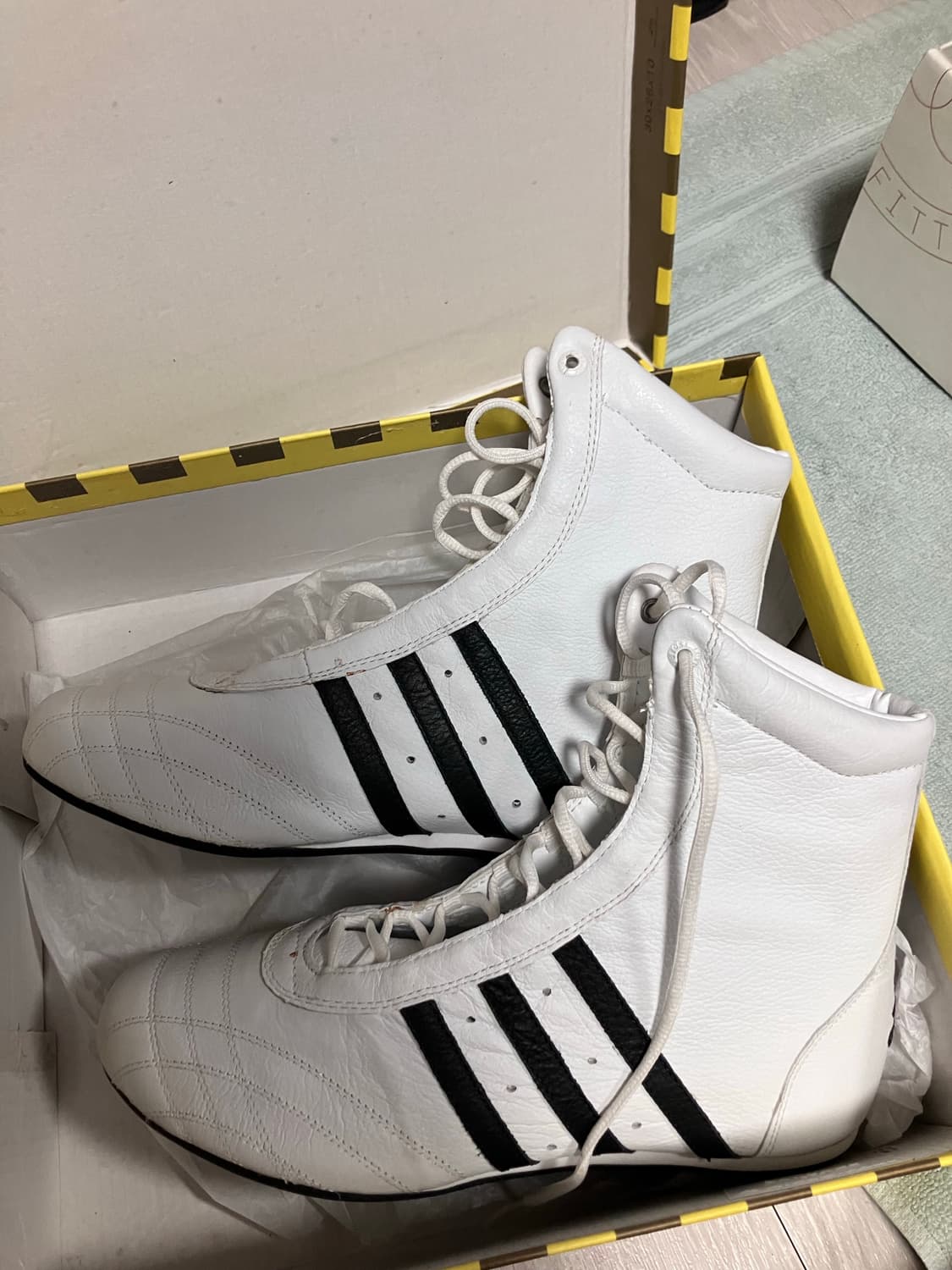 Y2K 아디다스 희귀 빈티지 새제품 가죽 복싱화 복서 호그 하이 흰색 상품이미지6
