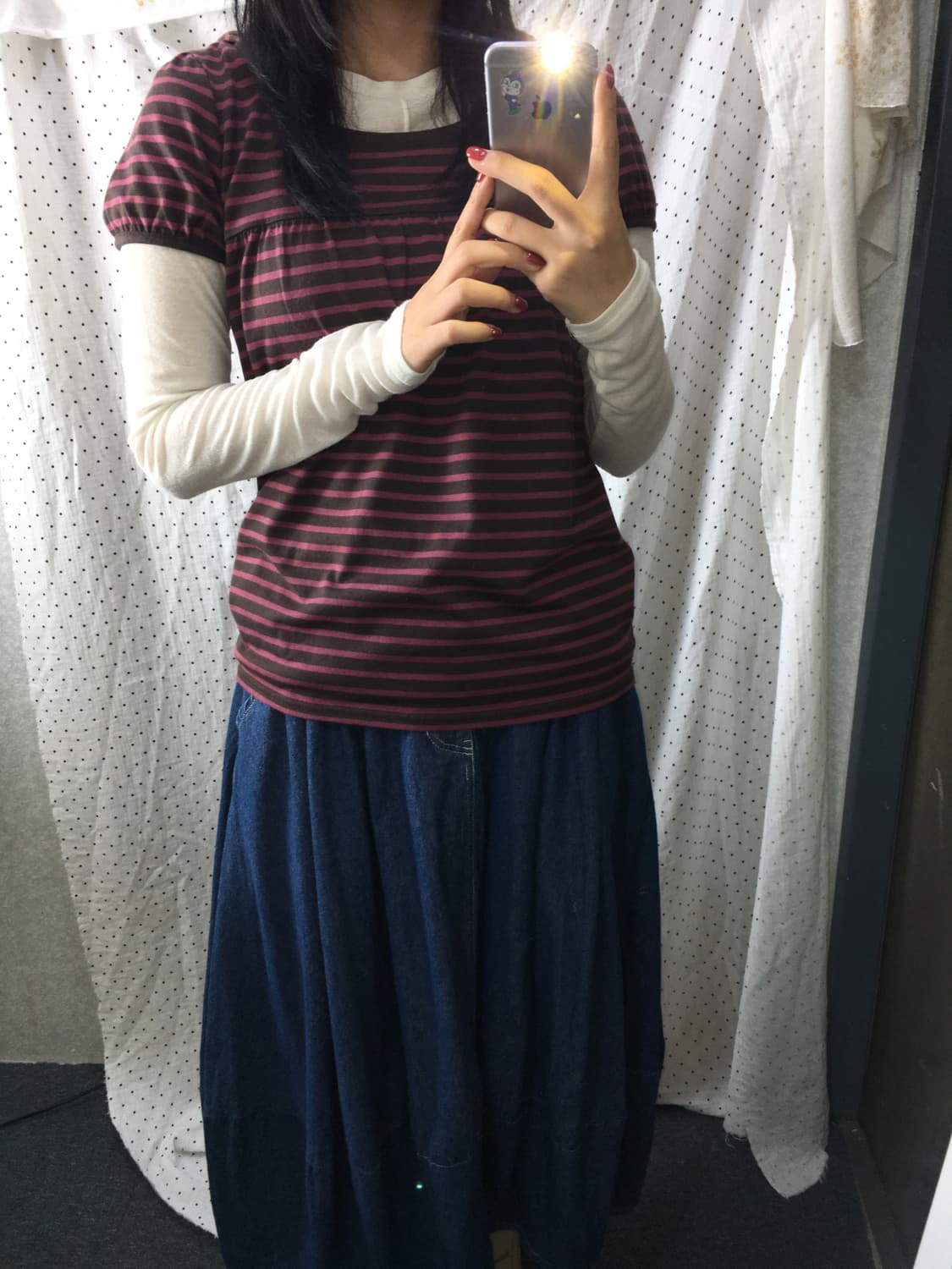 핑크브라운 스트라이프 후드 티셔츠 상품이미지3