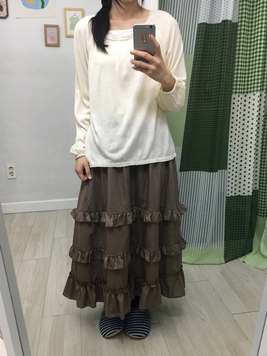 브라운 프릴 캉캉 롱 스커트 상품이미지8