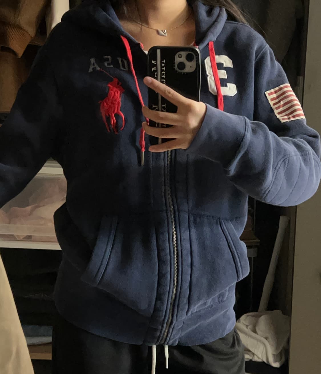 폴로 빅포니 성조기 후드집업 네이비 상품이미지1