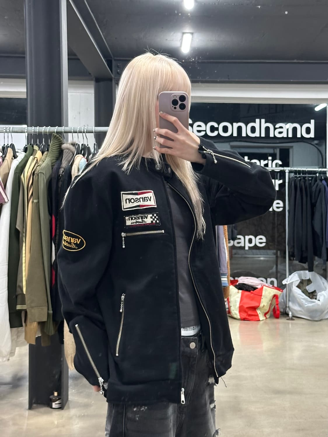 벤슨 스웻 블랙 넥버클 라이더 면 레이싱 자켓 상품이미지1