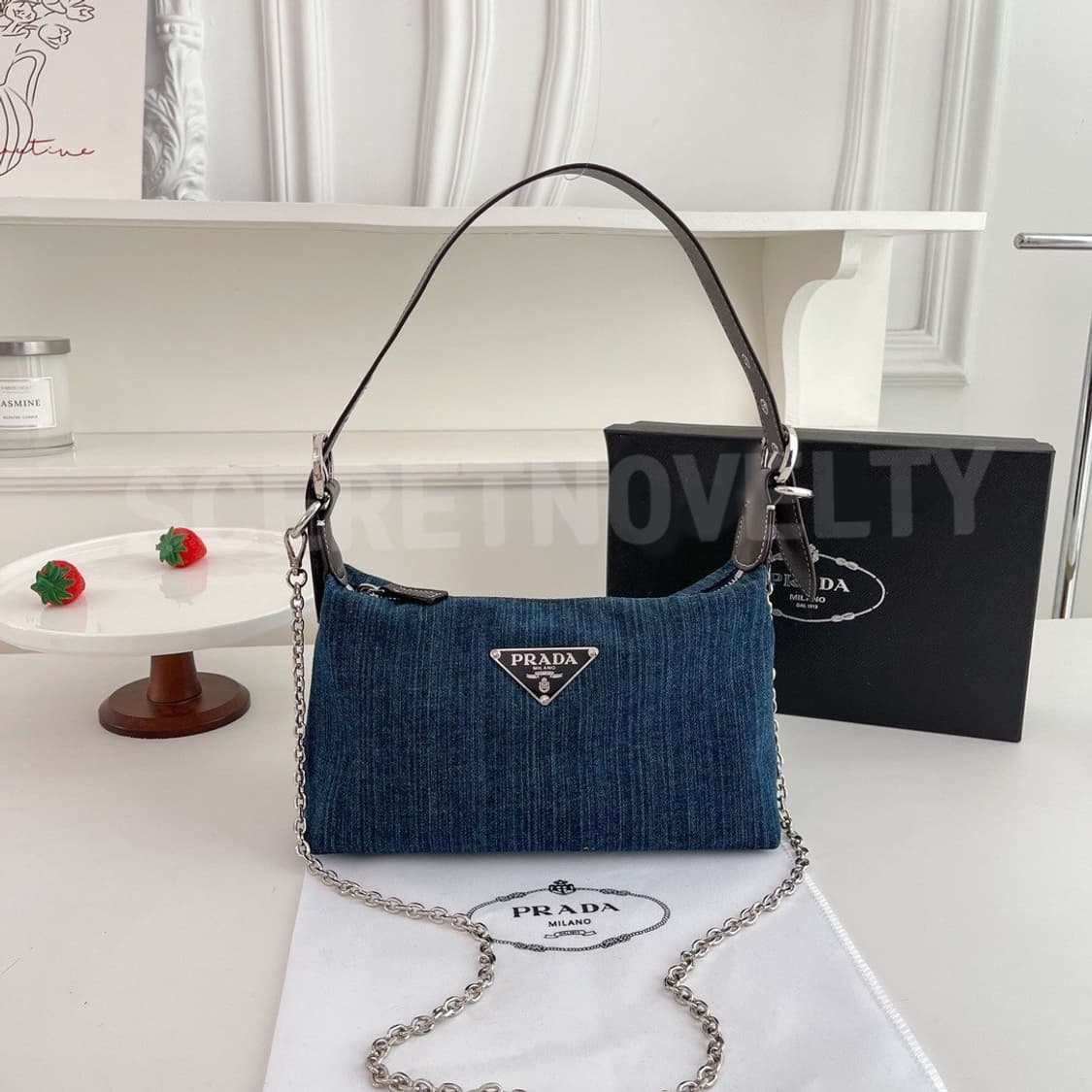 프라다 데님 체인 숄더 크로스 백  상품이미지5