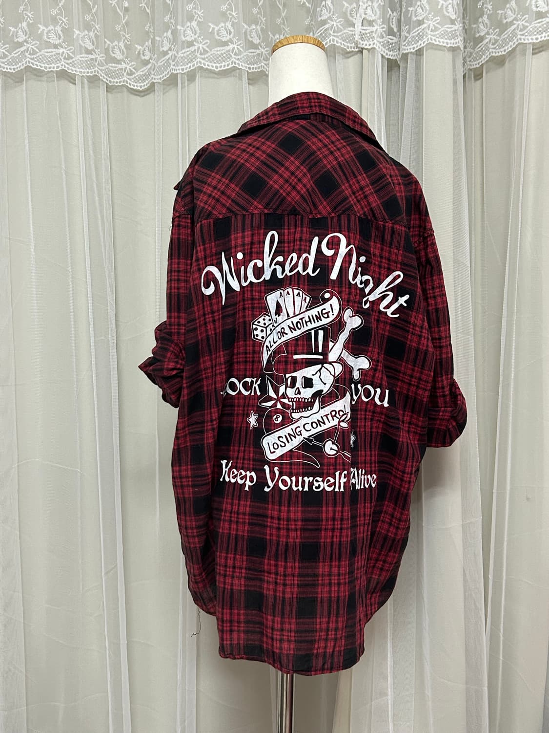 Amore puro 스컬프린팅 레드체크 펑크셔츠 나나깔 상품이미지1