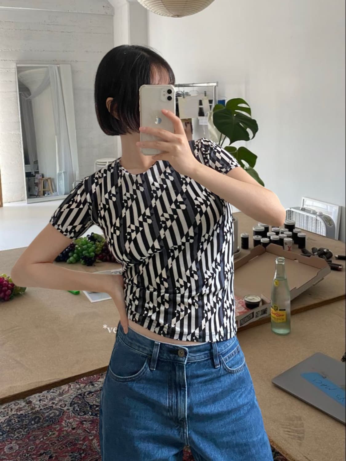 팬디 패턴 1/2 티셔츠 (Woman XS) 상품이미지1