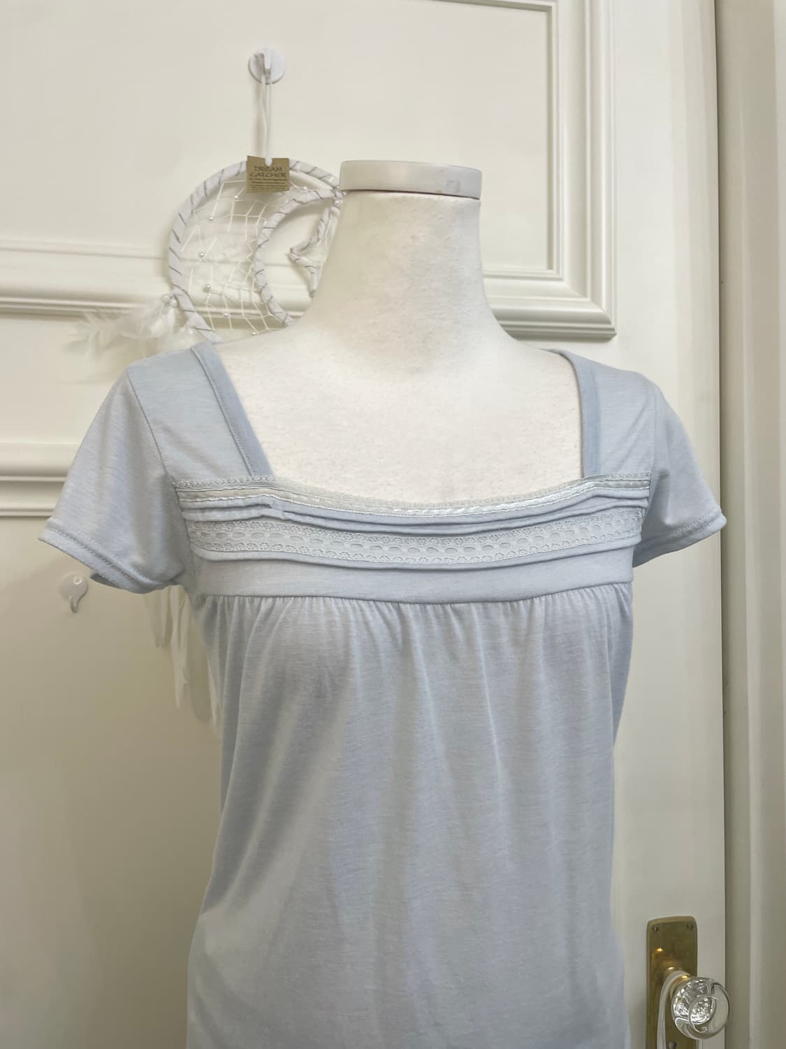 sky-blue lace trimming half top(size-L) 상품이미지5