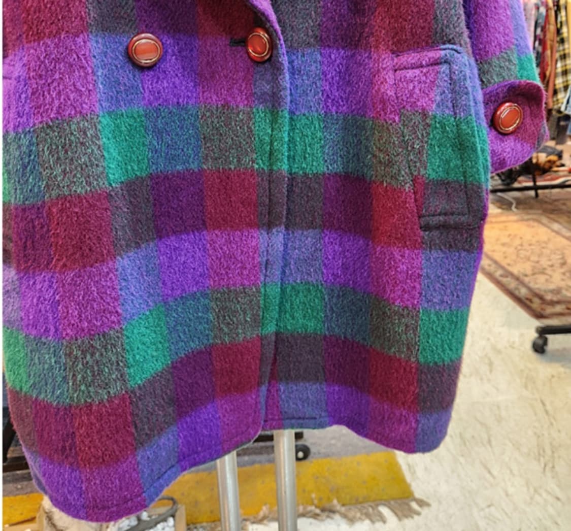 Lapin 미사용품 일본 빈티지 도톰한 모헤어 블렌드 체크 코트 상품이미지5