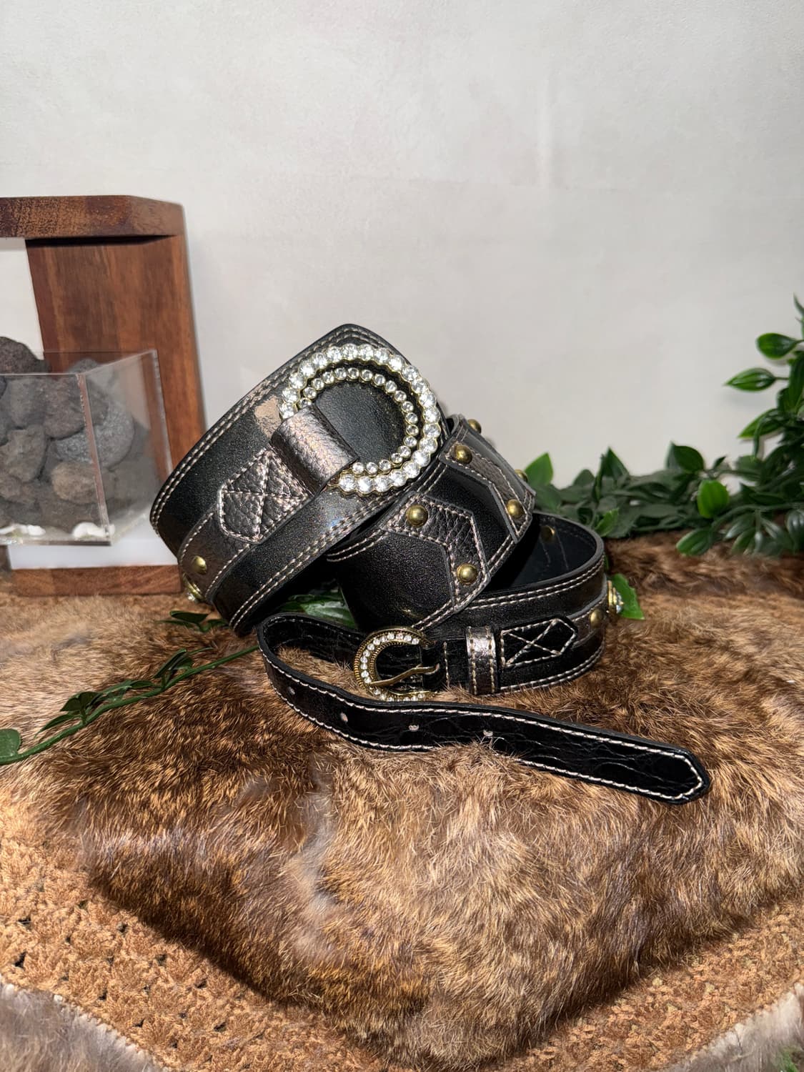 Metal charcoal cubic buckle belt 상품이미지1
