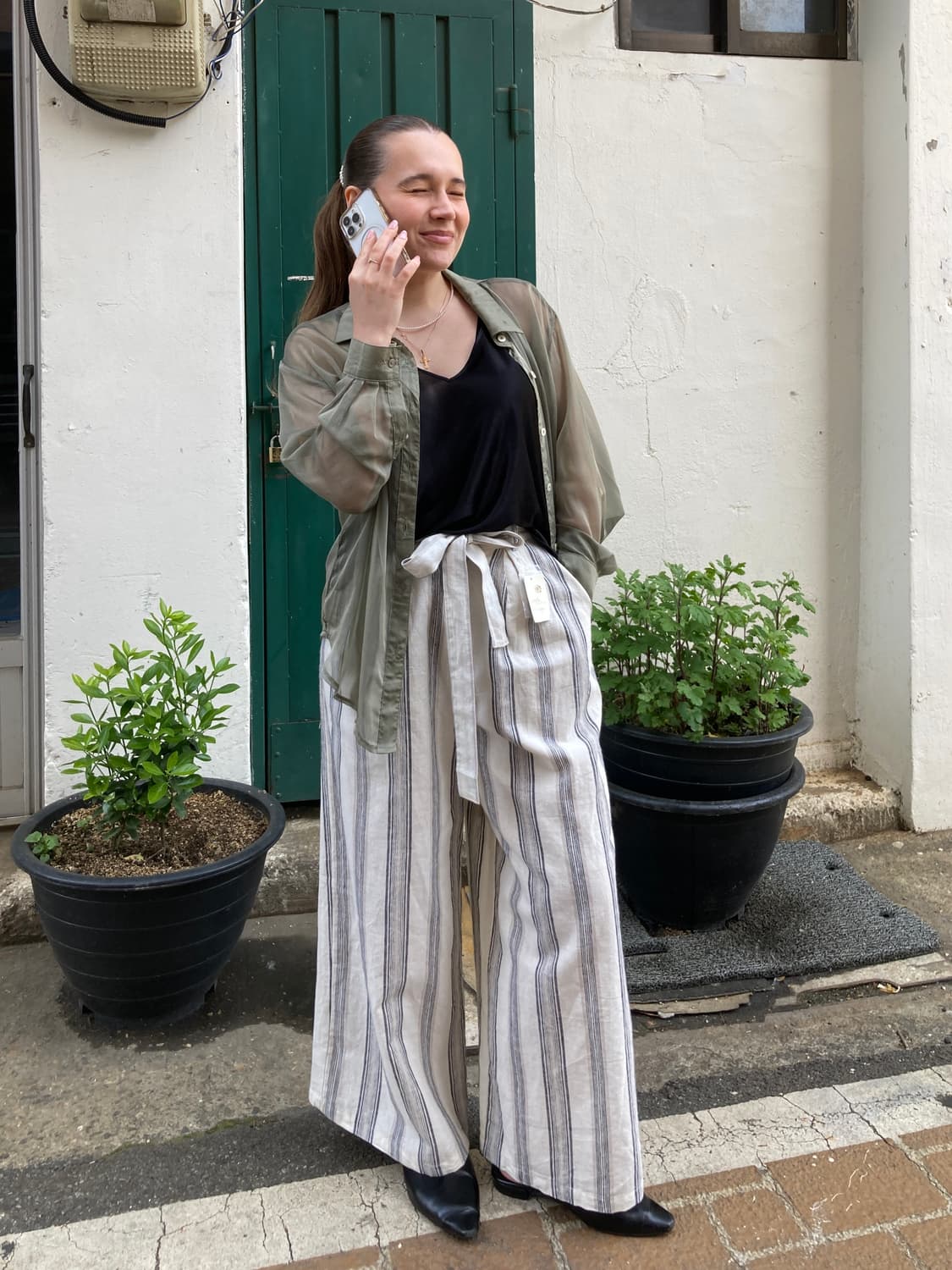 시스루 카키 실루엣 셔츠 상품이미지3