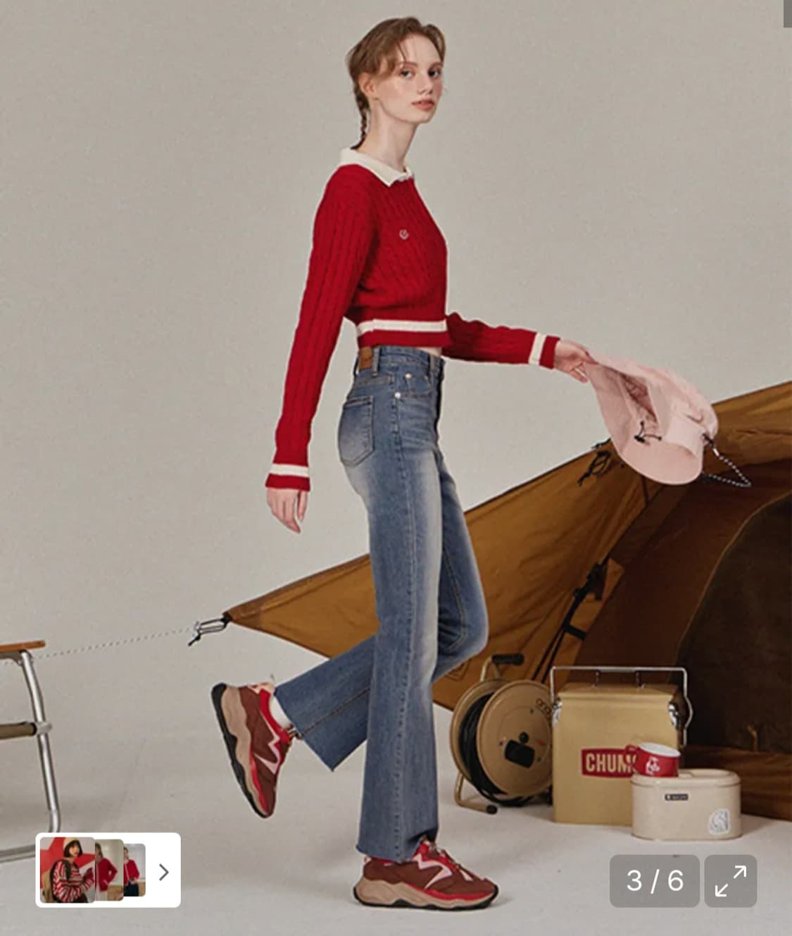 헤인트 레드 니트 집업 가디건 상품이미지2