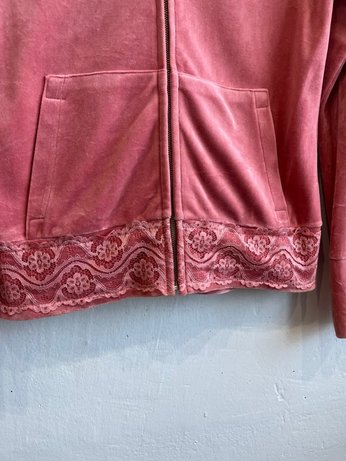 일본빈티지 벨벳 레이스 후드집업  상품이미지3