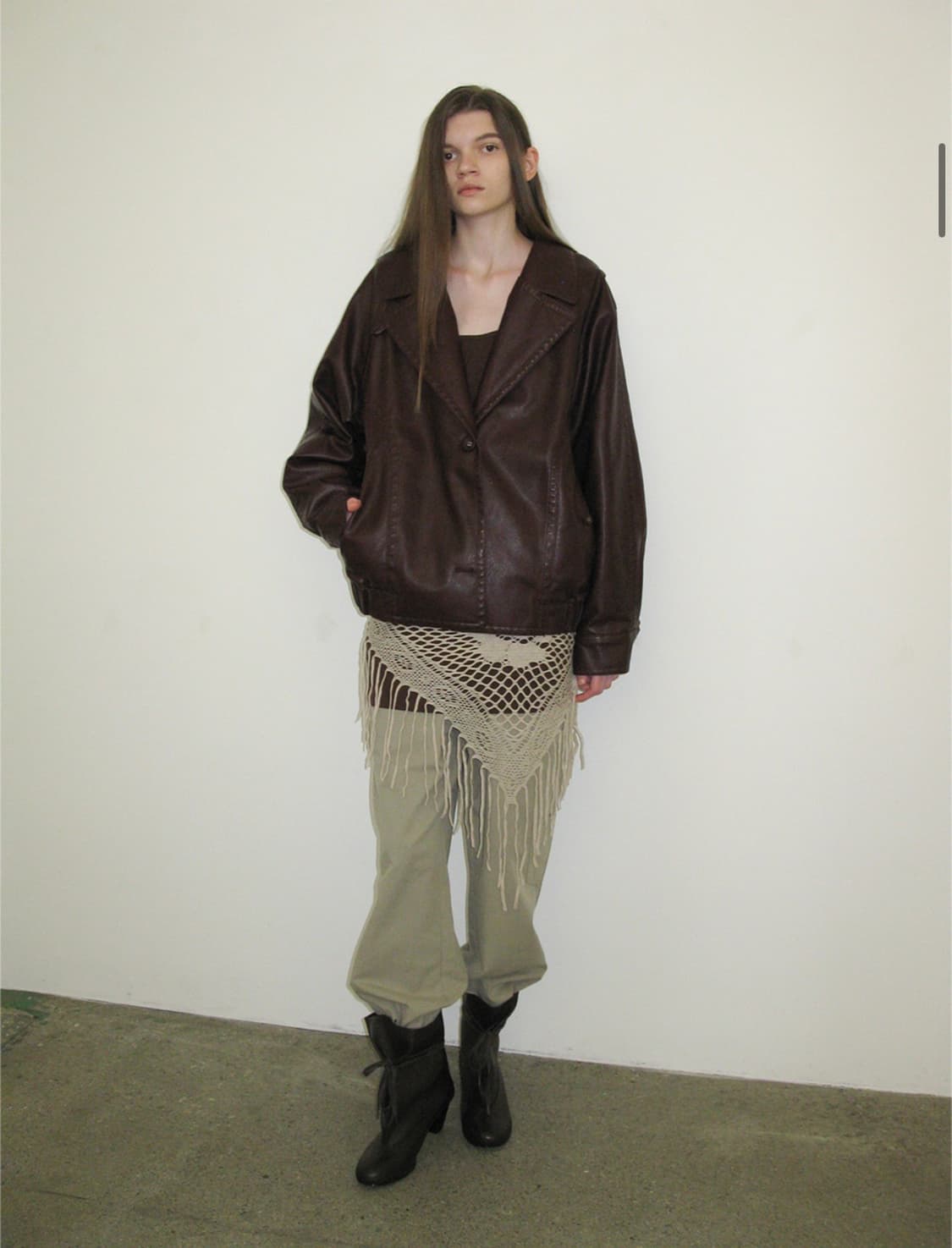 파르티멘토 우먼 투웨이 레더 후디 봄버 자켓 버건디 상품이미지3