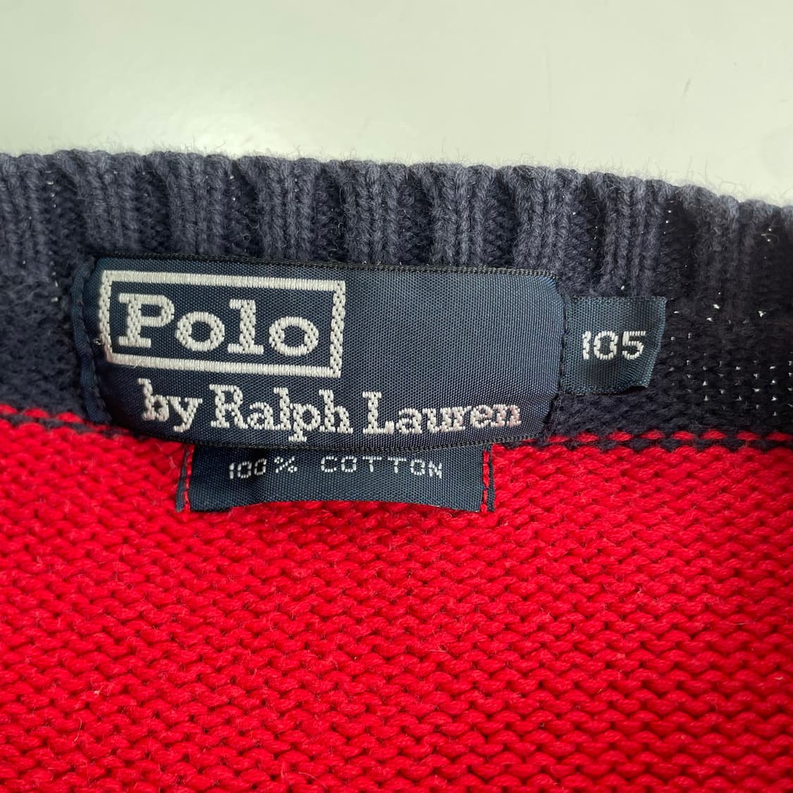 Polo 폴로 랄프로렌 90‘s 레드 네이비 단가라 코튼 니트 상품이미지5