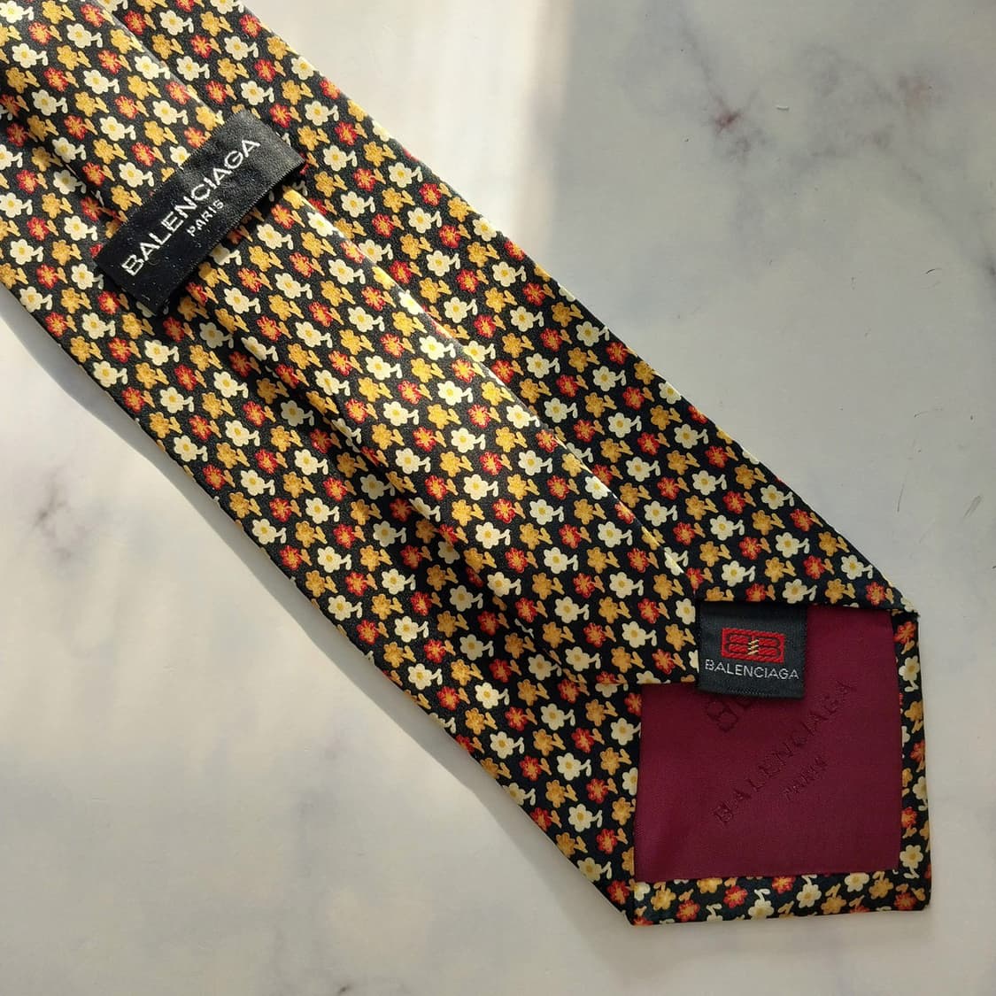 발렌시아가 실크 블랙&옐로우 플로럴 넥타이 9.5cm A+등급 K1403 상품이미지8