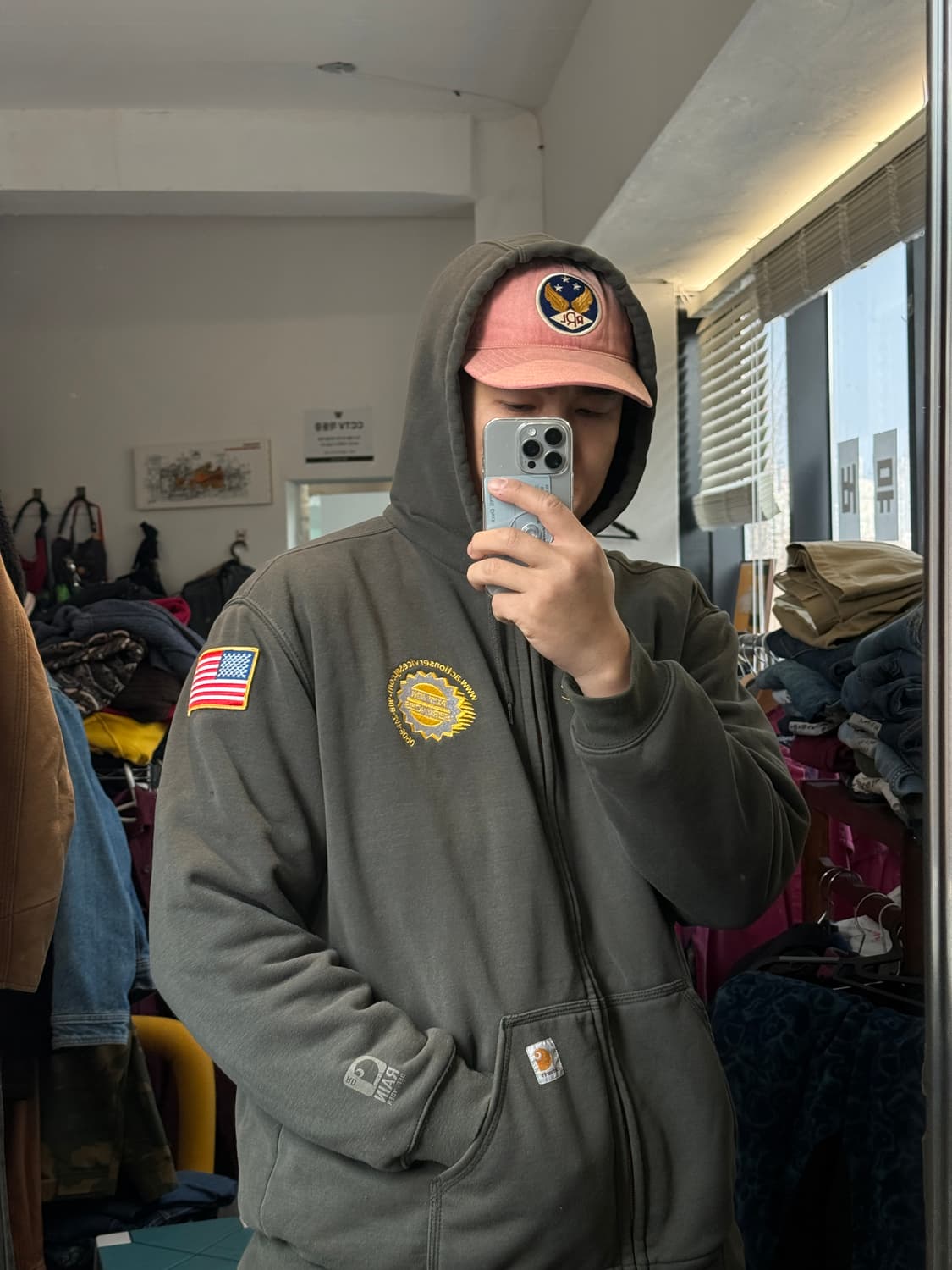 칼하트 레인디펜더 성조기 후드집업 그린  XL-XXL 상품이미지9