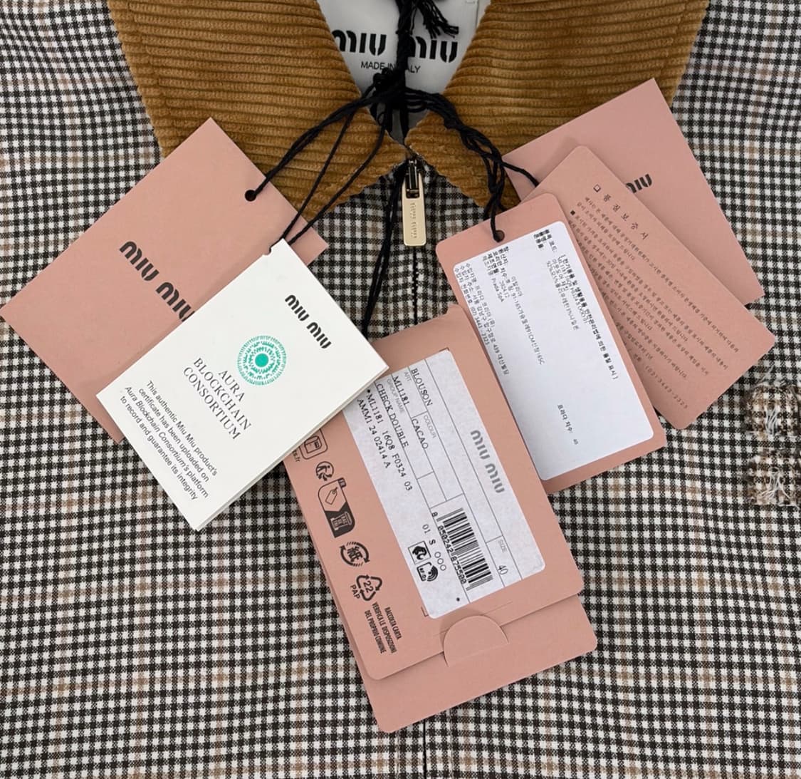 [40] 미우미우 25ss 더블 체크 위브 오버핏 울 블루종 자켓 브라운 상품이미지8