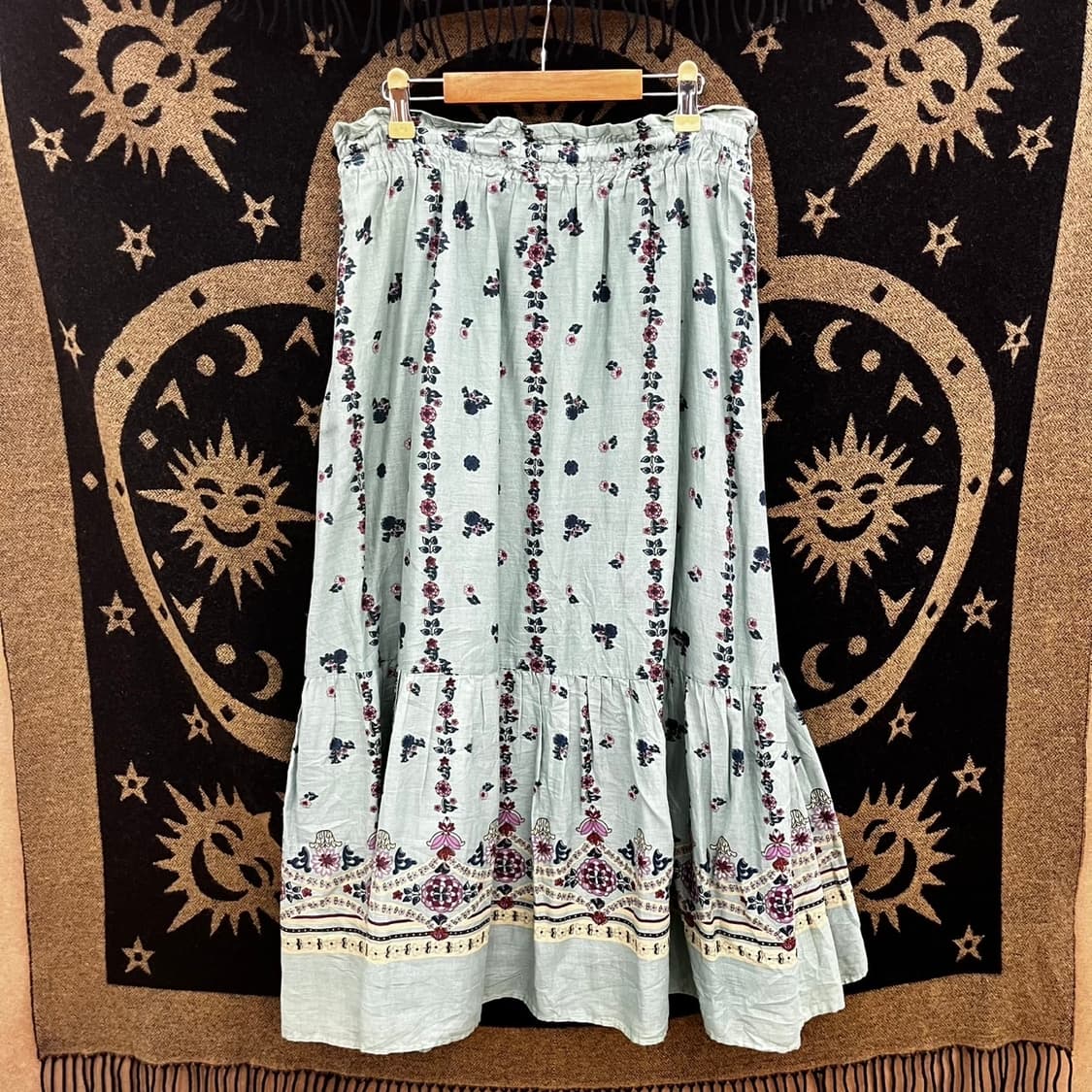 빈티지 레트로 90'S 잔꽃 민트코어 셔링 플레어 롱스커트 K0070 상품이미지4