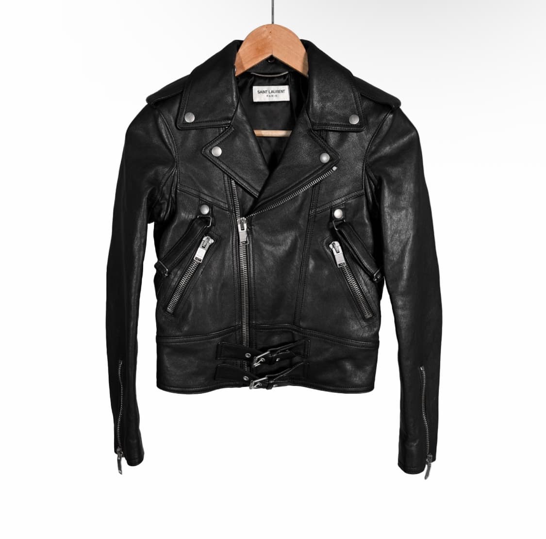 [34] 생로랑 여성 램스킨 레더 클래식 모터사이클 라이더 자켓 블랙 상품이미지1