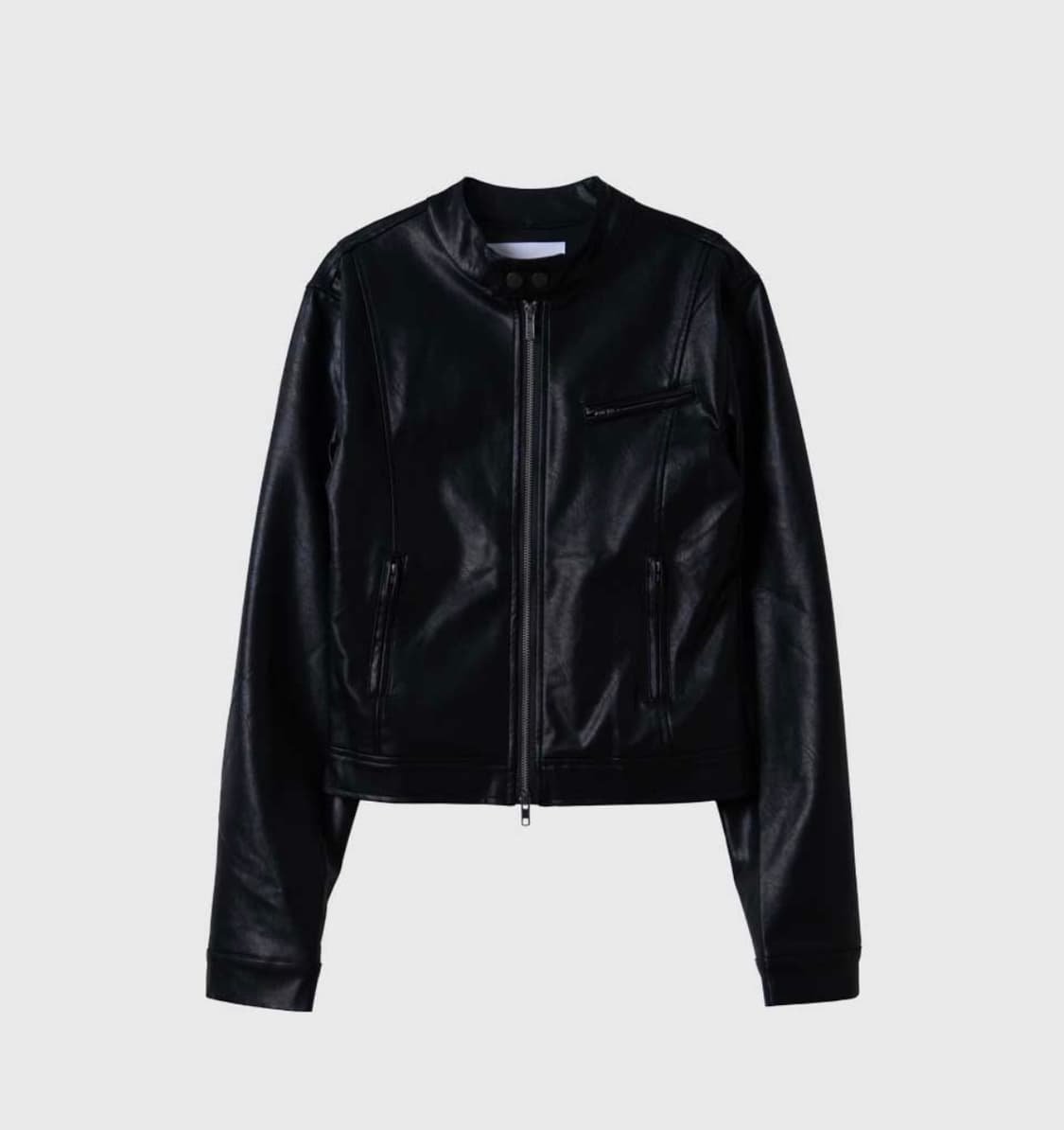 썸플레이스 넥 버튼 투웨이 슬림 라인 레이싱 레더 자켓 점퍼 상품이미지1