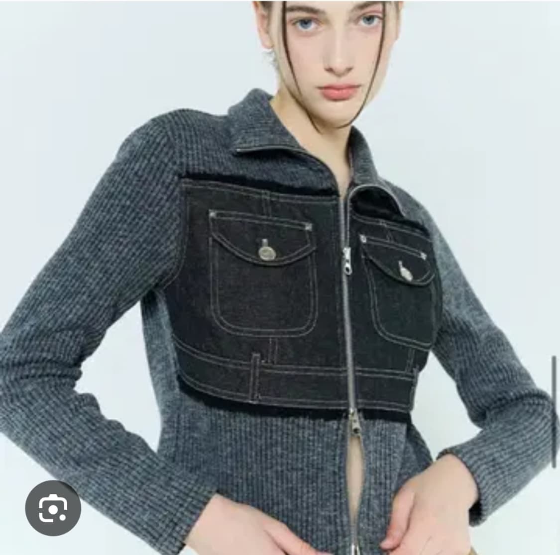 라티젠 데님 배색 니트 집업 상품이미지1