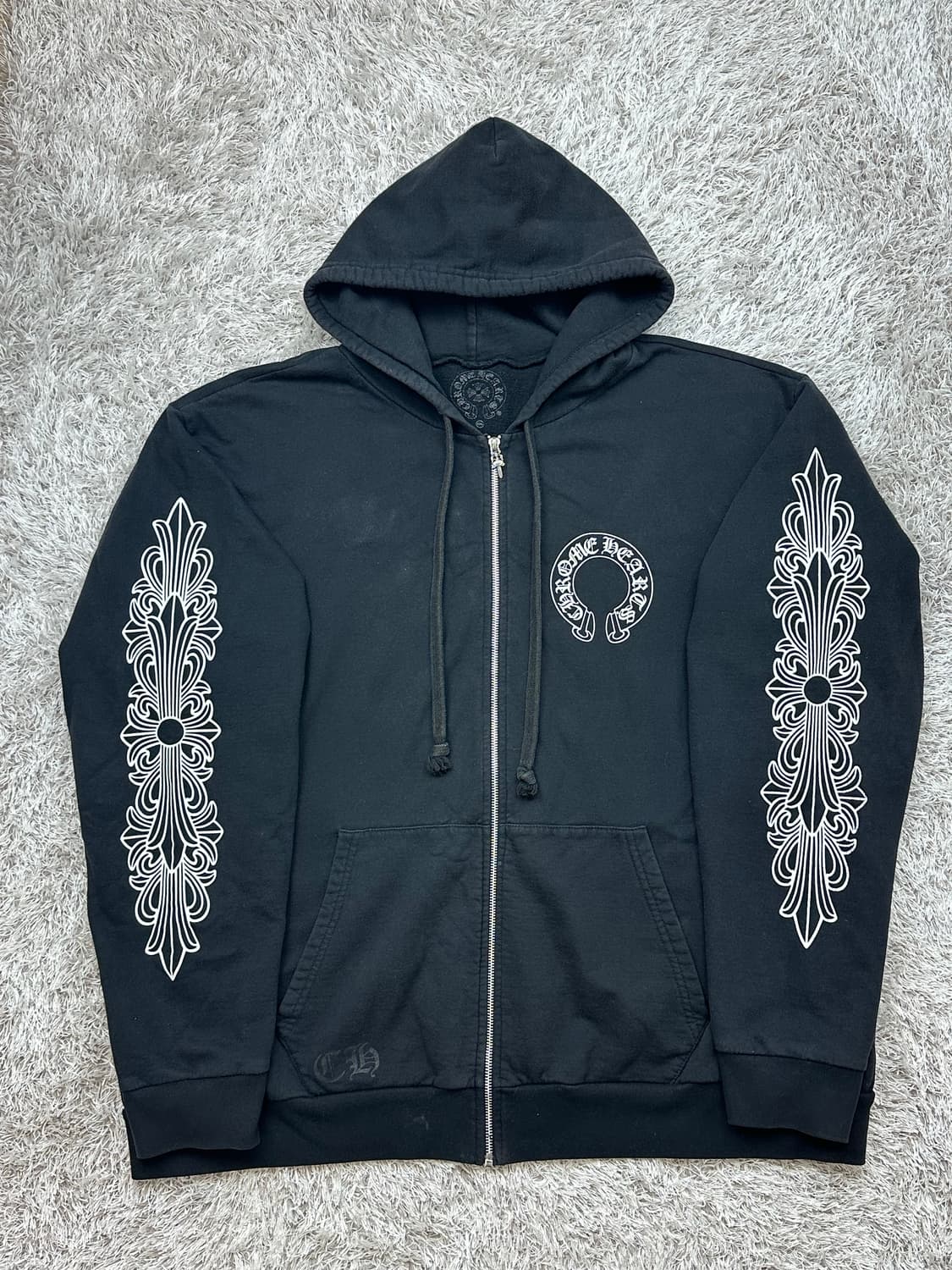 [XXL] 백화점판 정품 크롬하츠 홀스슈 플로랄 플리스 집업 후드 블랙 상품이미지2